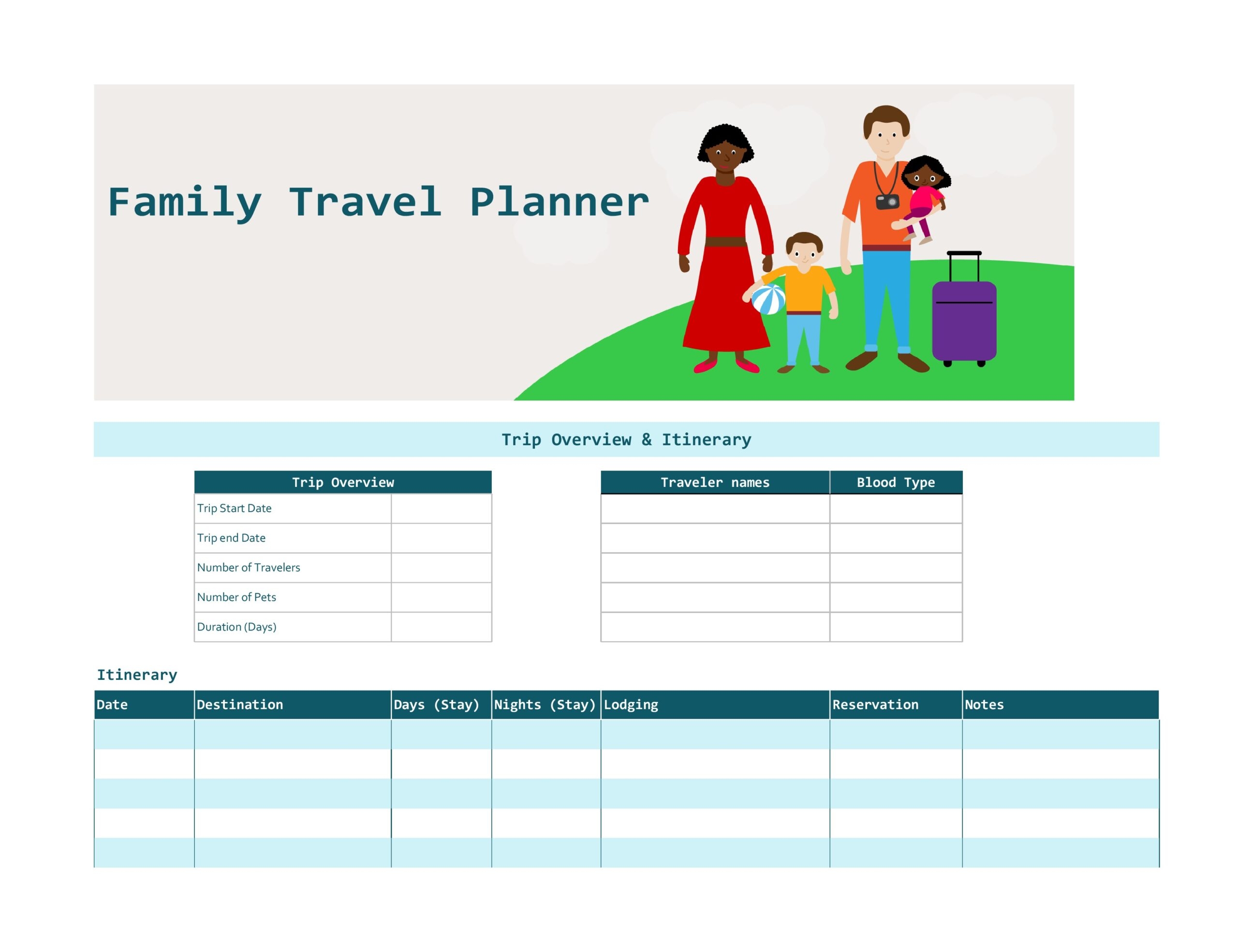 travel itinerary template excel