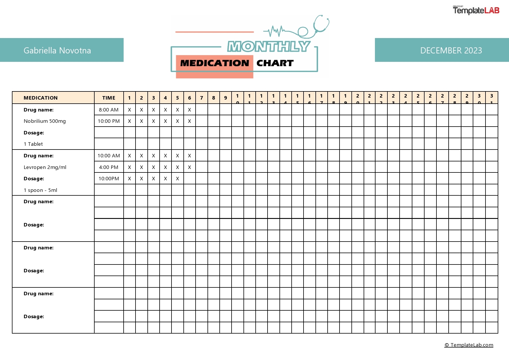 free printable daily medication chart for elderly