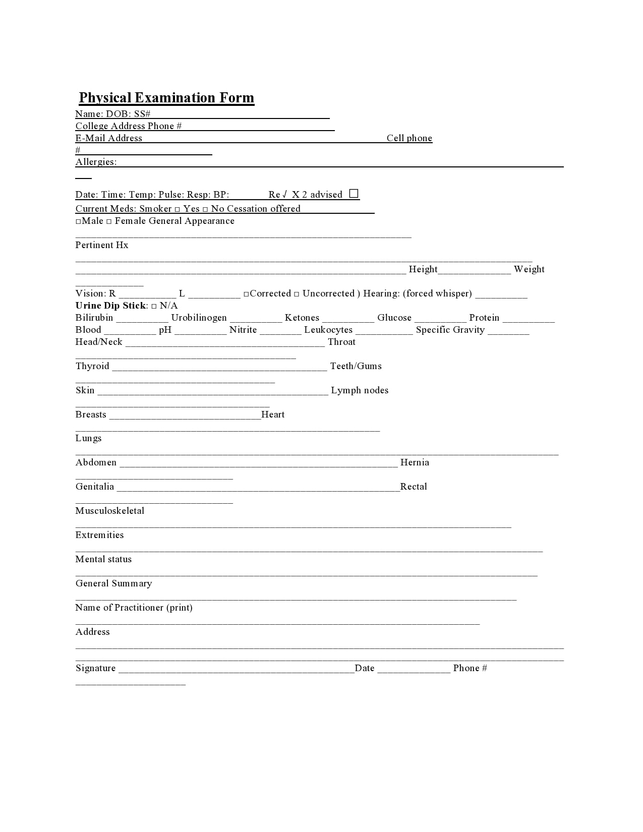 printable physical form for work
