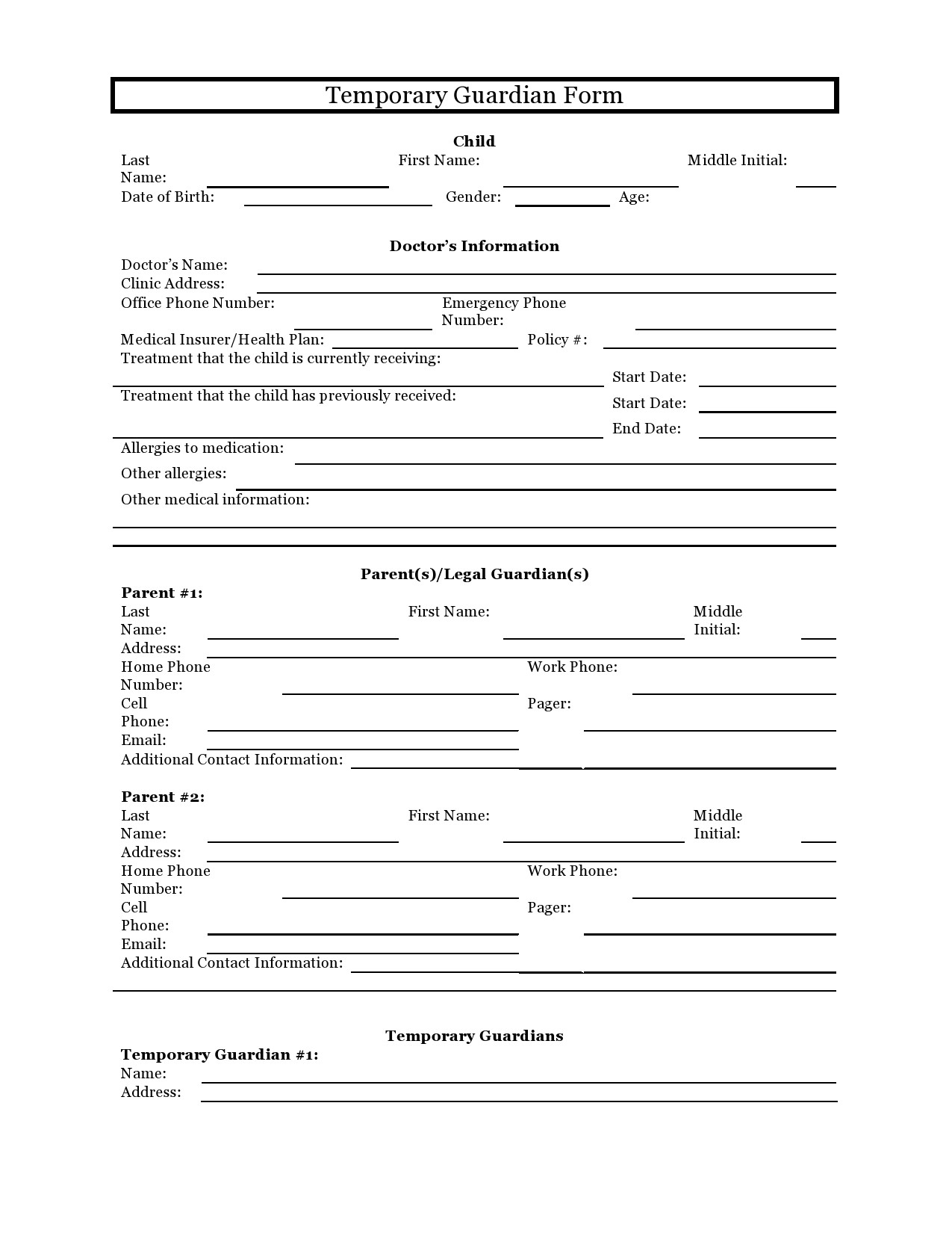 40 Printable Temporary Guardianship Forms All States 