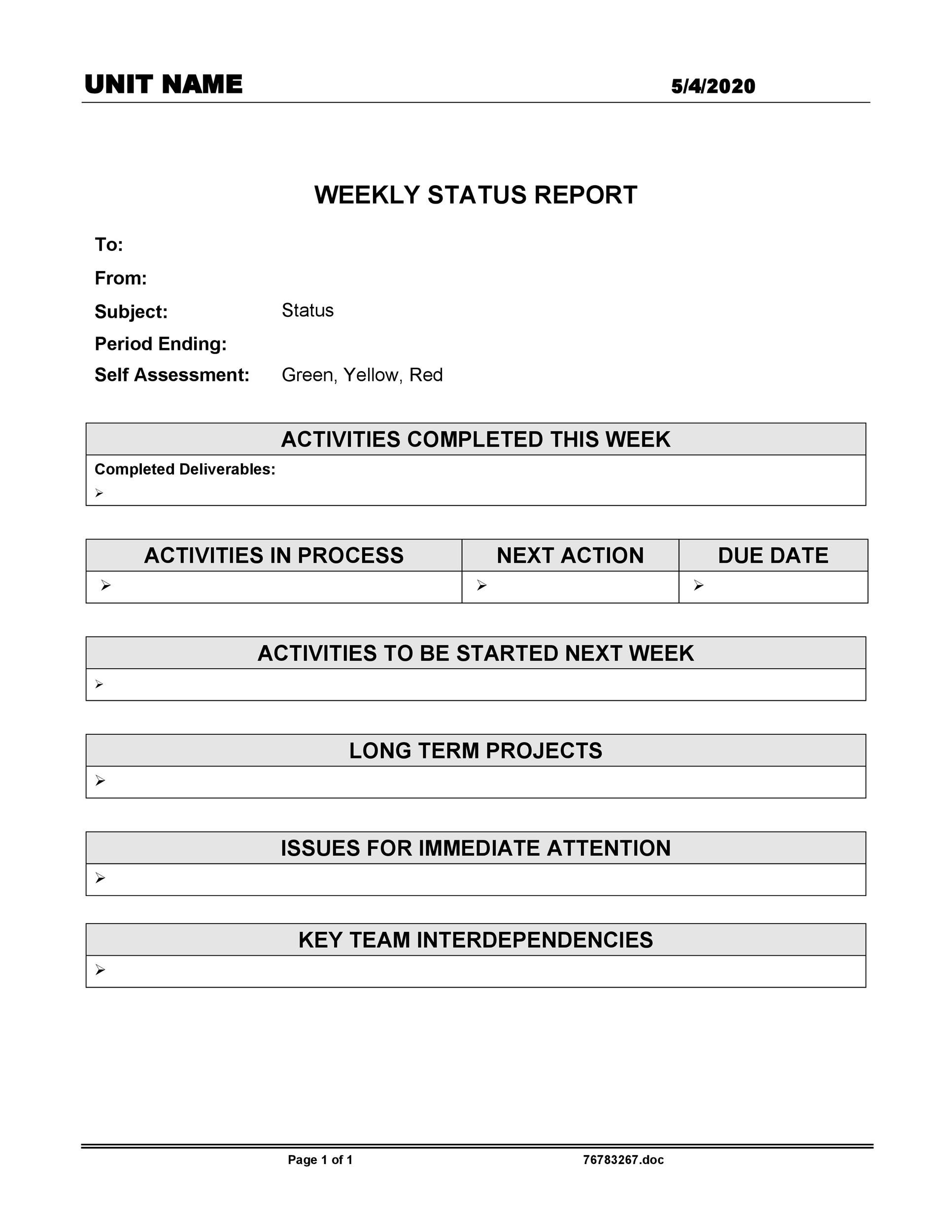 status report template word