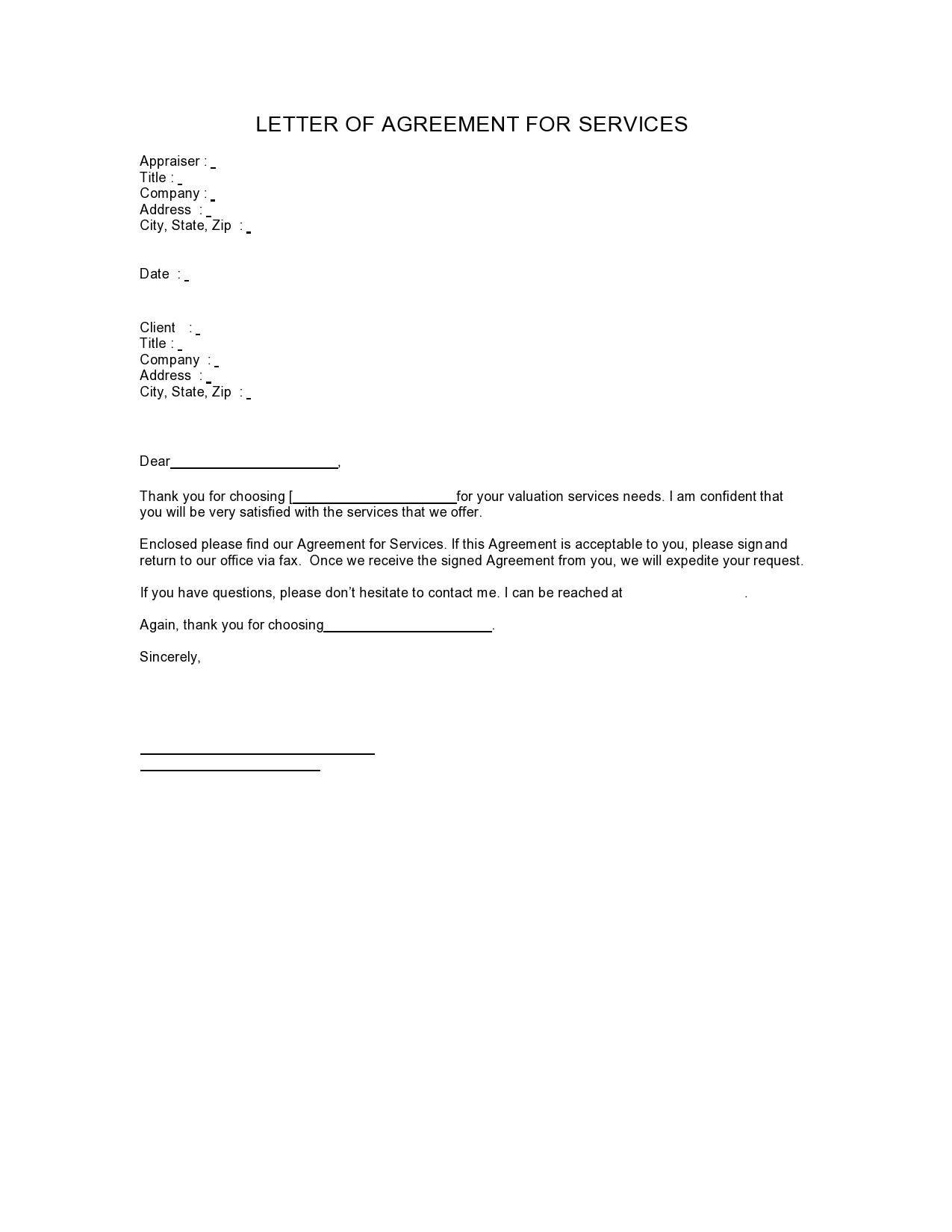 letter of agreement template