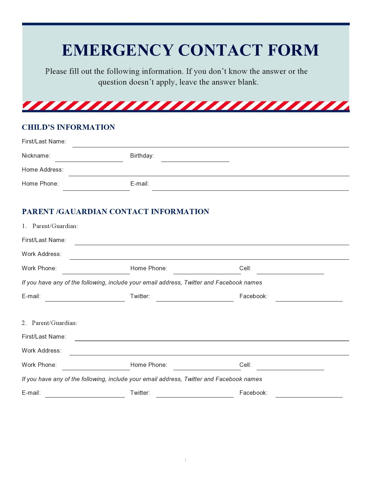 free printable emergency contact form