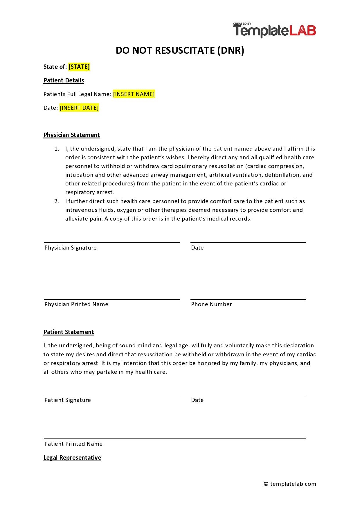 free printable dnr form