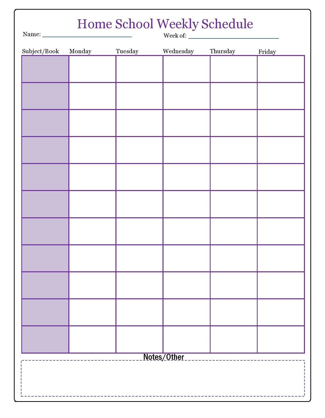 weekly homeschool schedule template