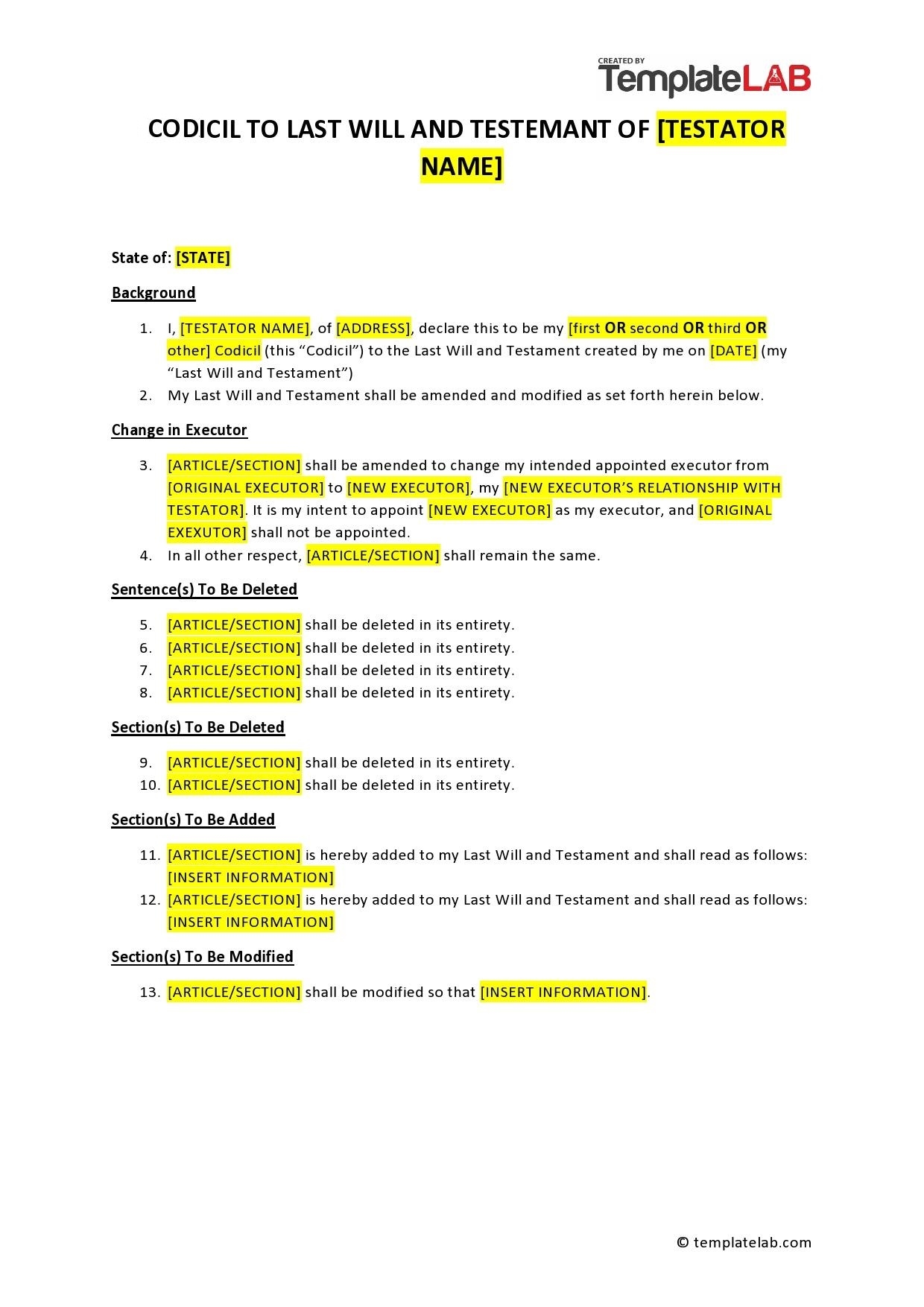 free printable codicil form
