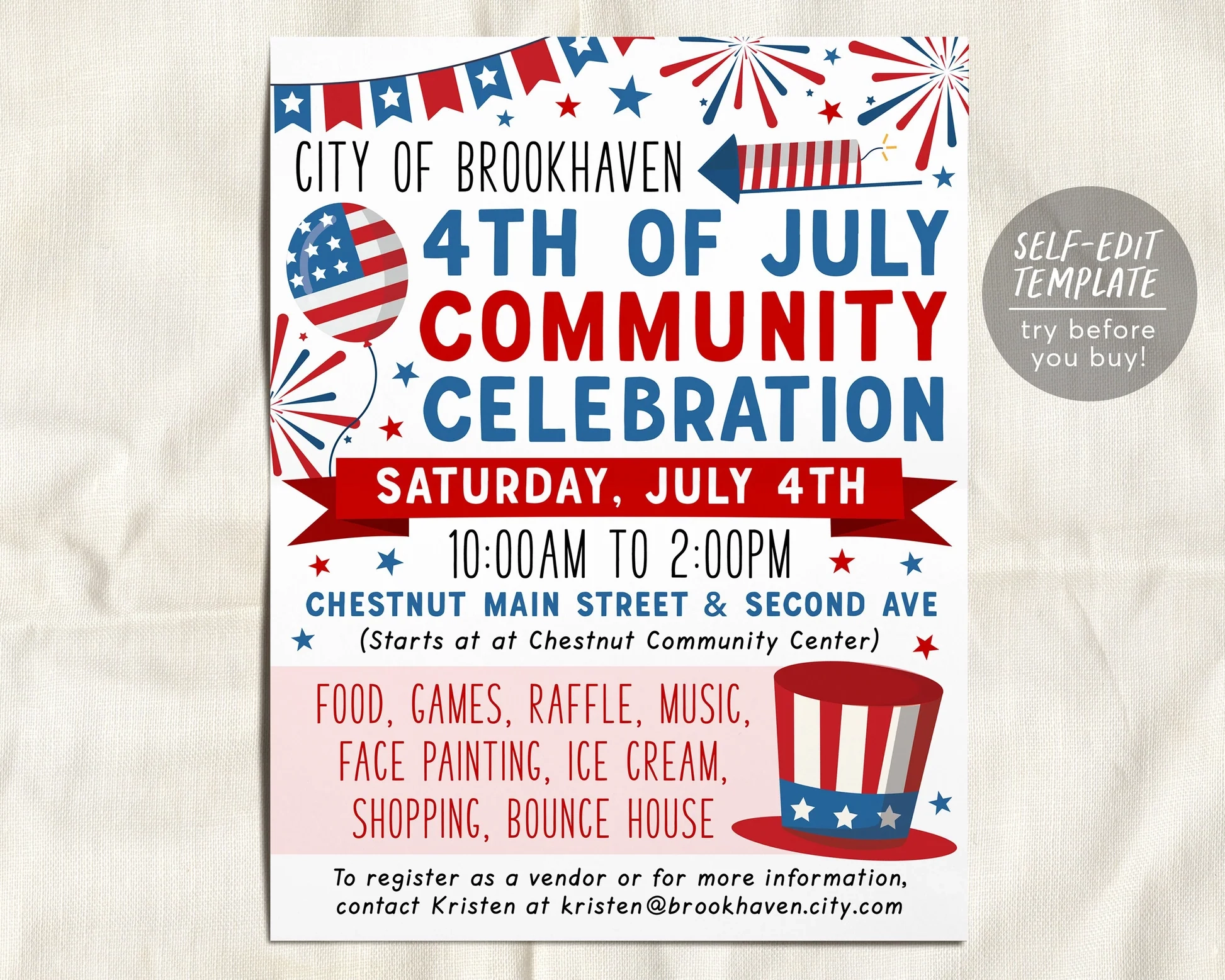 4th Of July Community Parade Flyer Invitation Editable Template Indep Puff Paper Co
