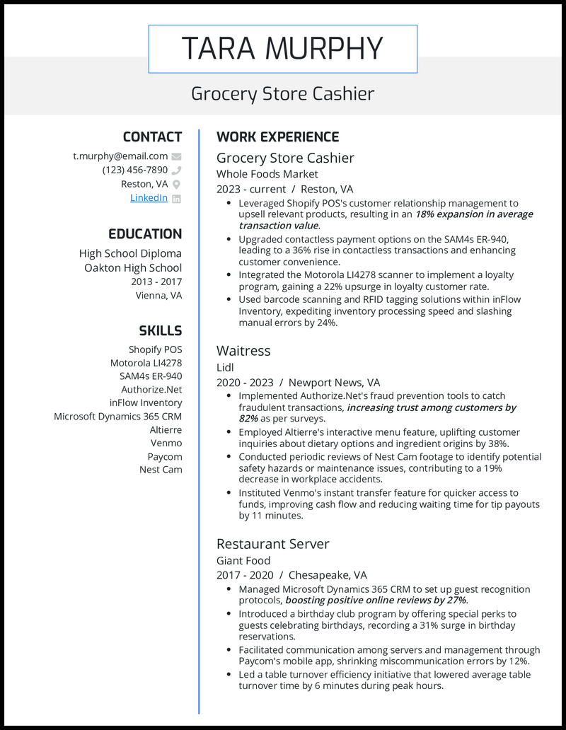 grocery store resume sample