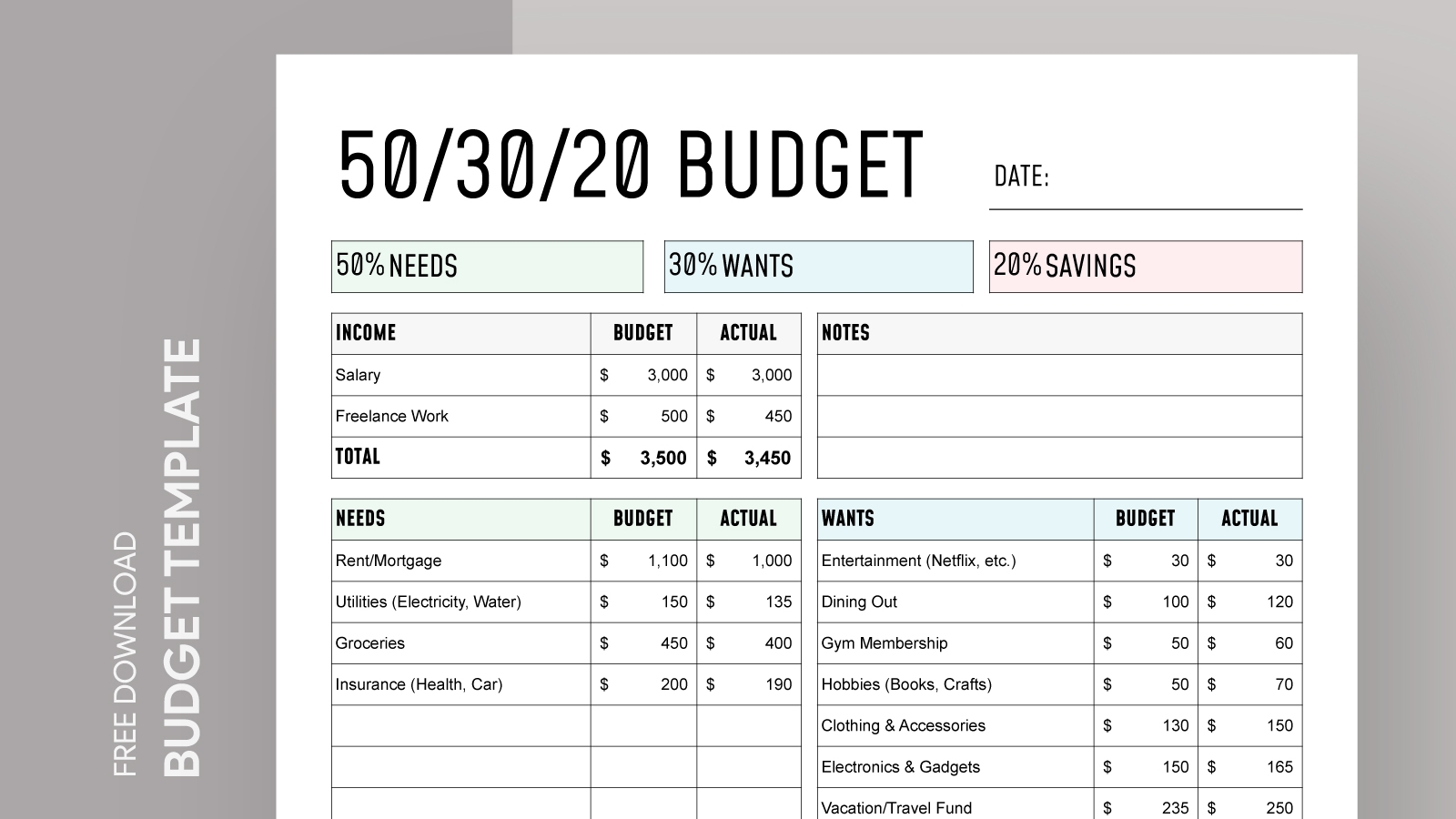 50 30 20 Budget Free Google Sheets Excel Template Gdoc io