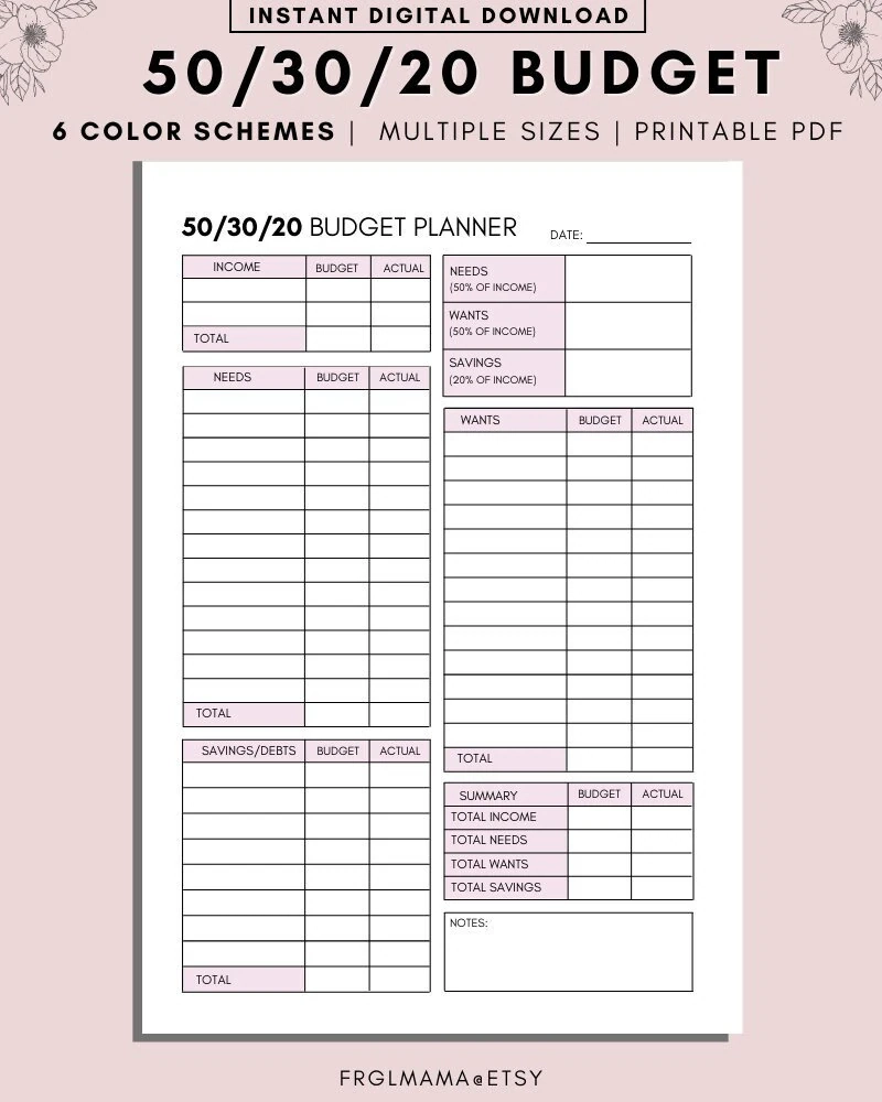50 30 20 Budget Planner Income Expense Worksheet digital Download Etsy Israel