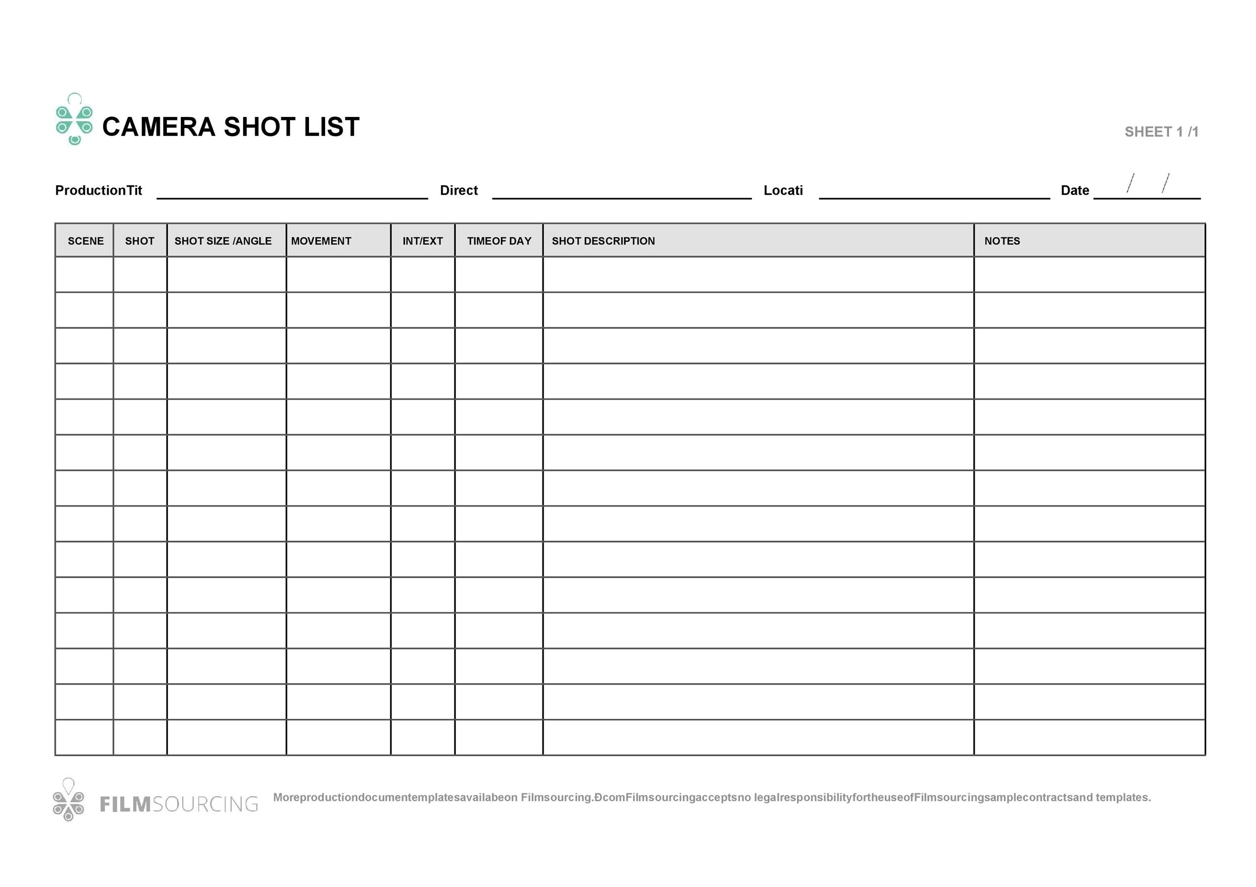 50 Handy Shot List Templates Film Photography TemplateLab