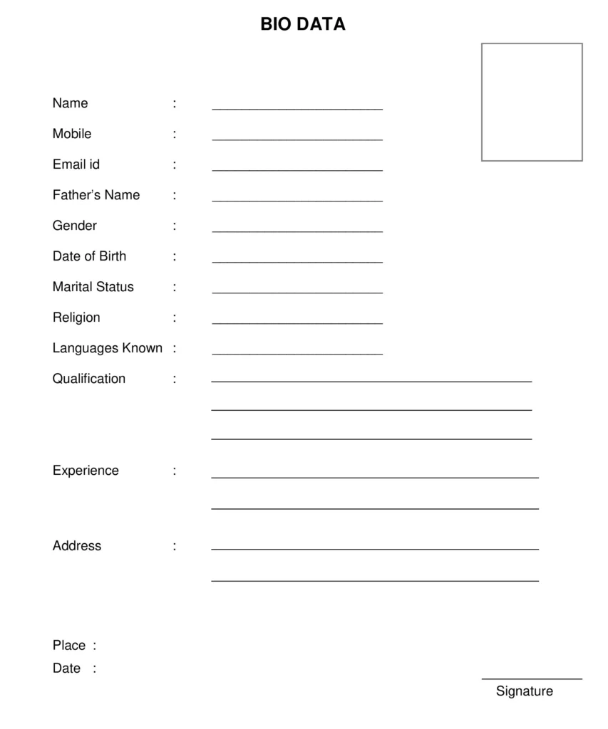 50 Simple Job Bio Data Formats PDF Word Free Download 