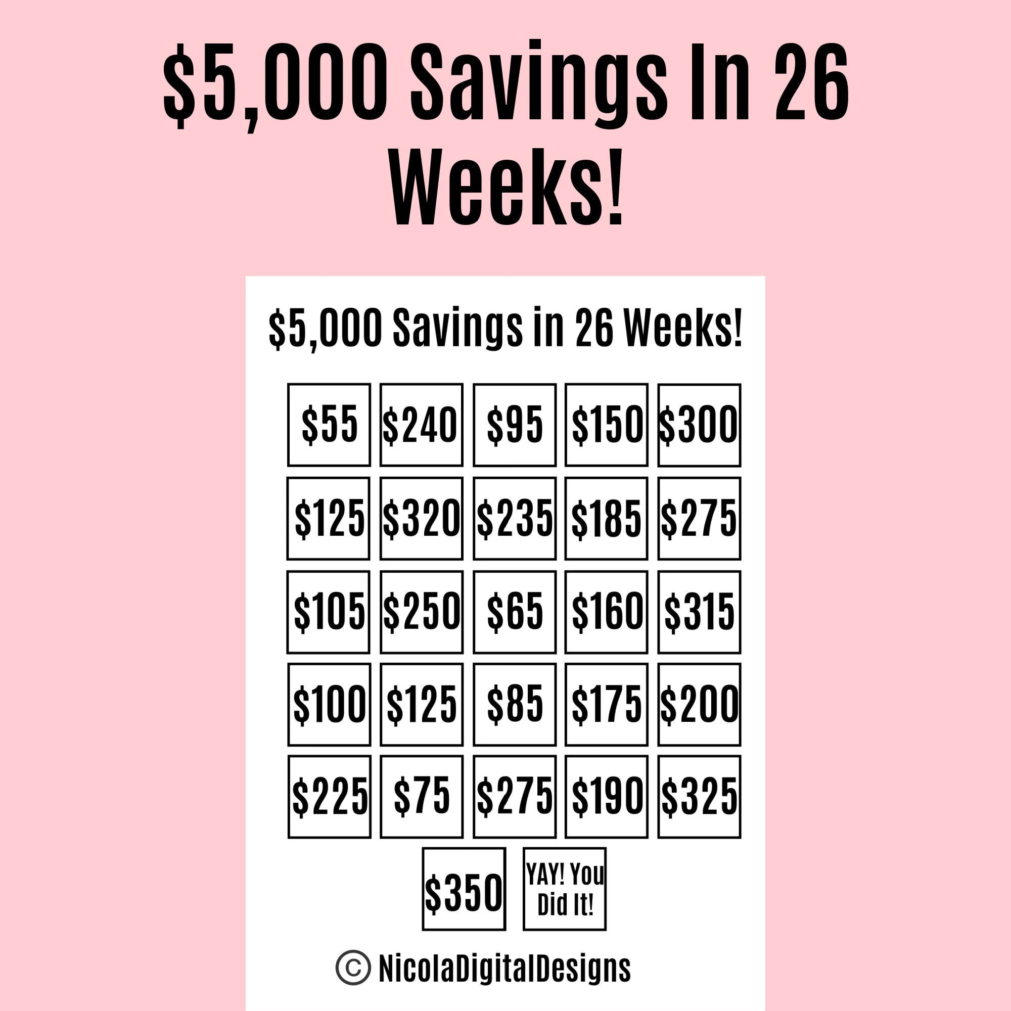 5000 Money Saving Challenge Printable Save 5000 In 26 Weeks Savings Tracker Savings Printable Planner Etsy Norway