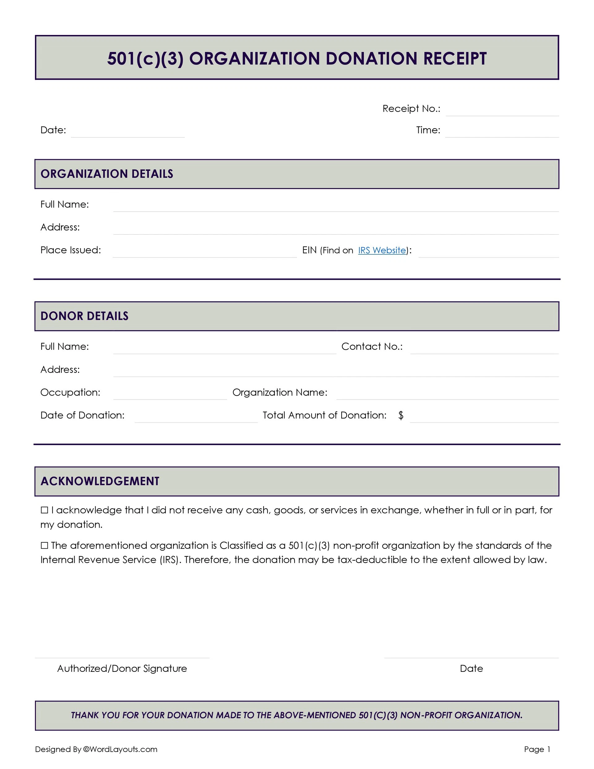 donation receipt template word
