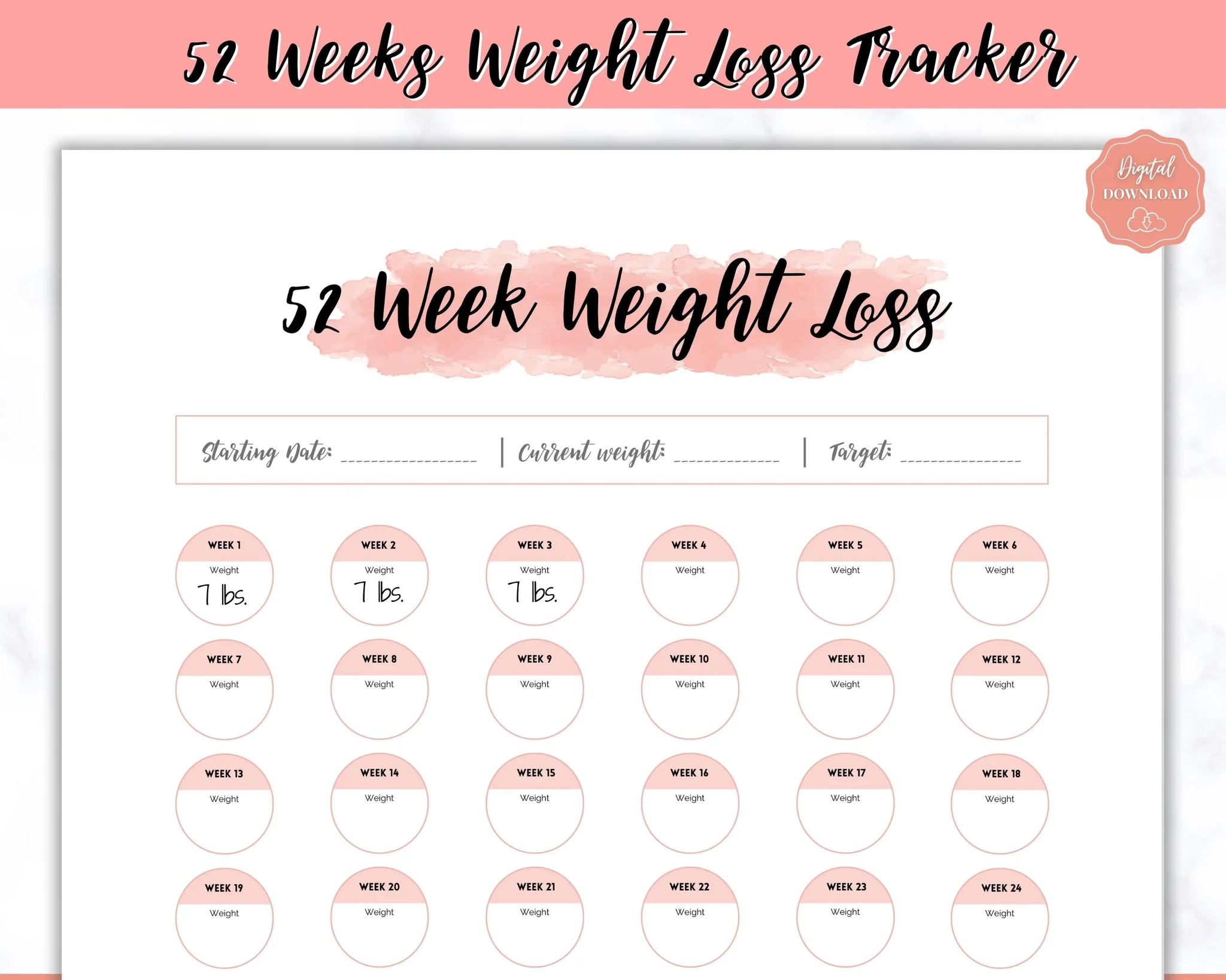 52 Week Weight Loss Tracker Monthly Challenge Pounds Lost Tracker