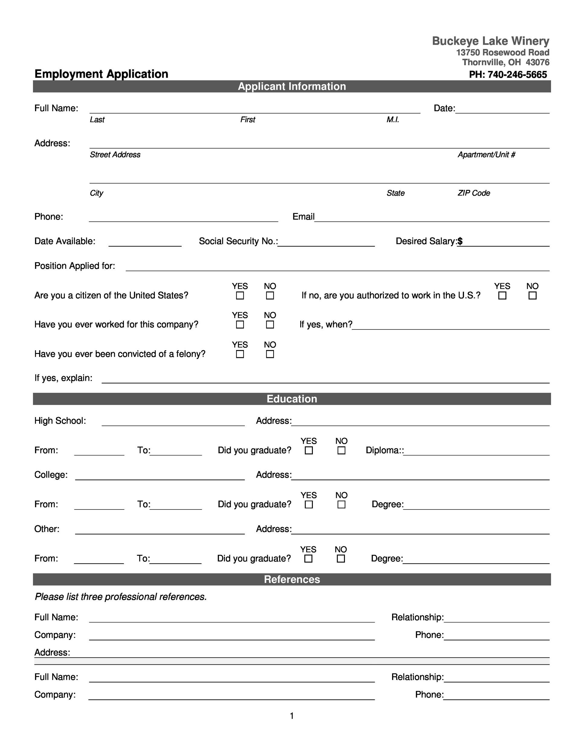 job application form printable free