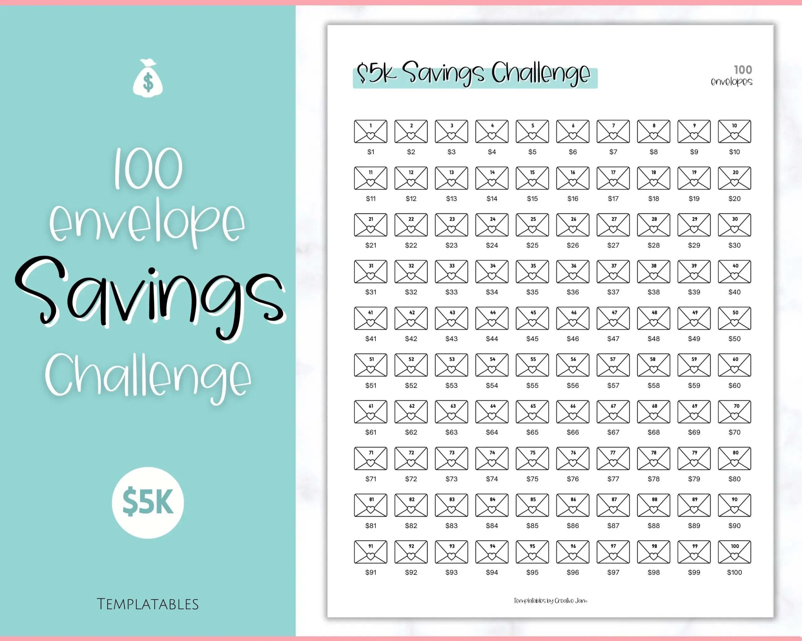 printable 5000 savings challenge