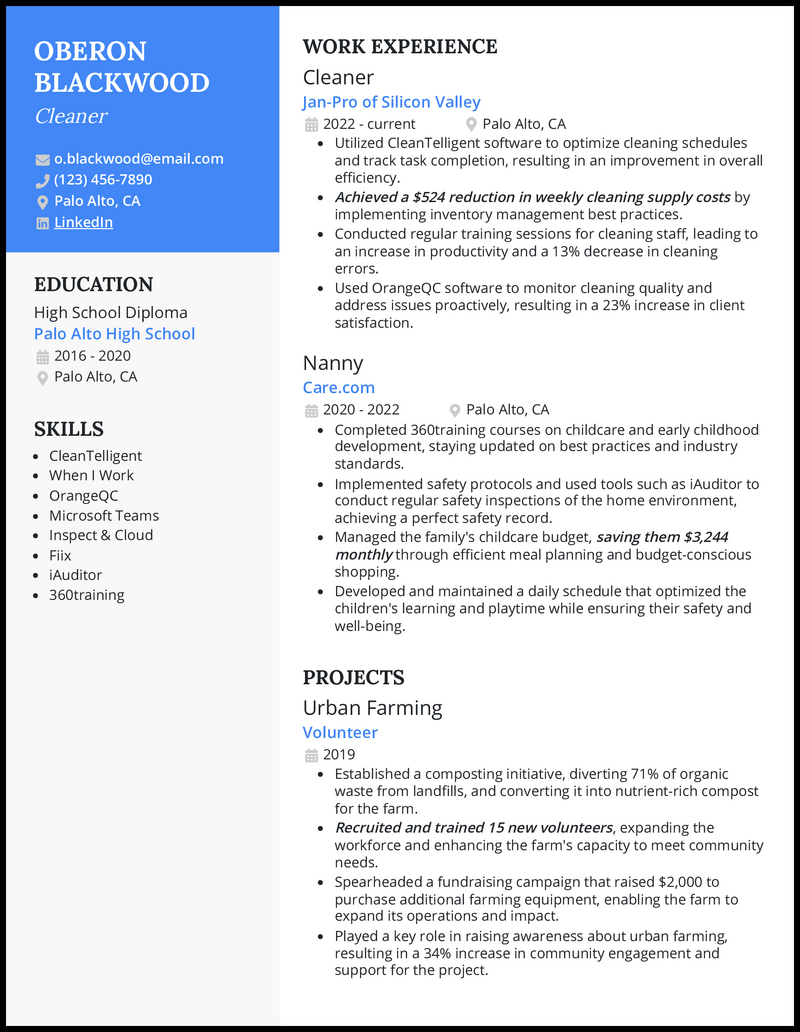 house cleaning resume sample