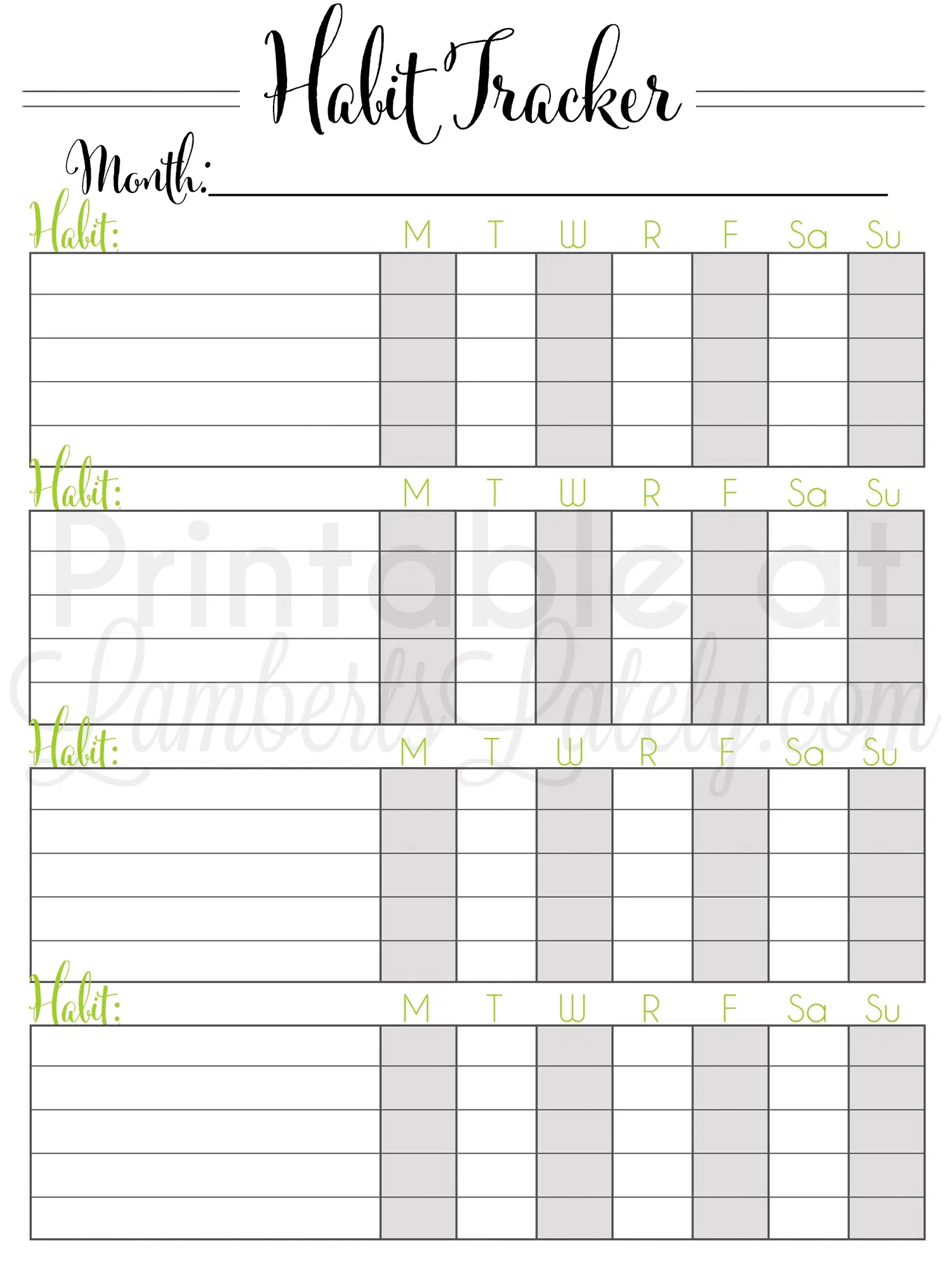 weekly habit tracker printable