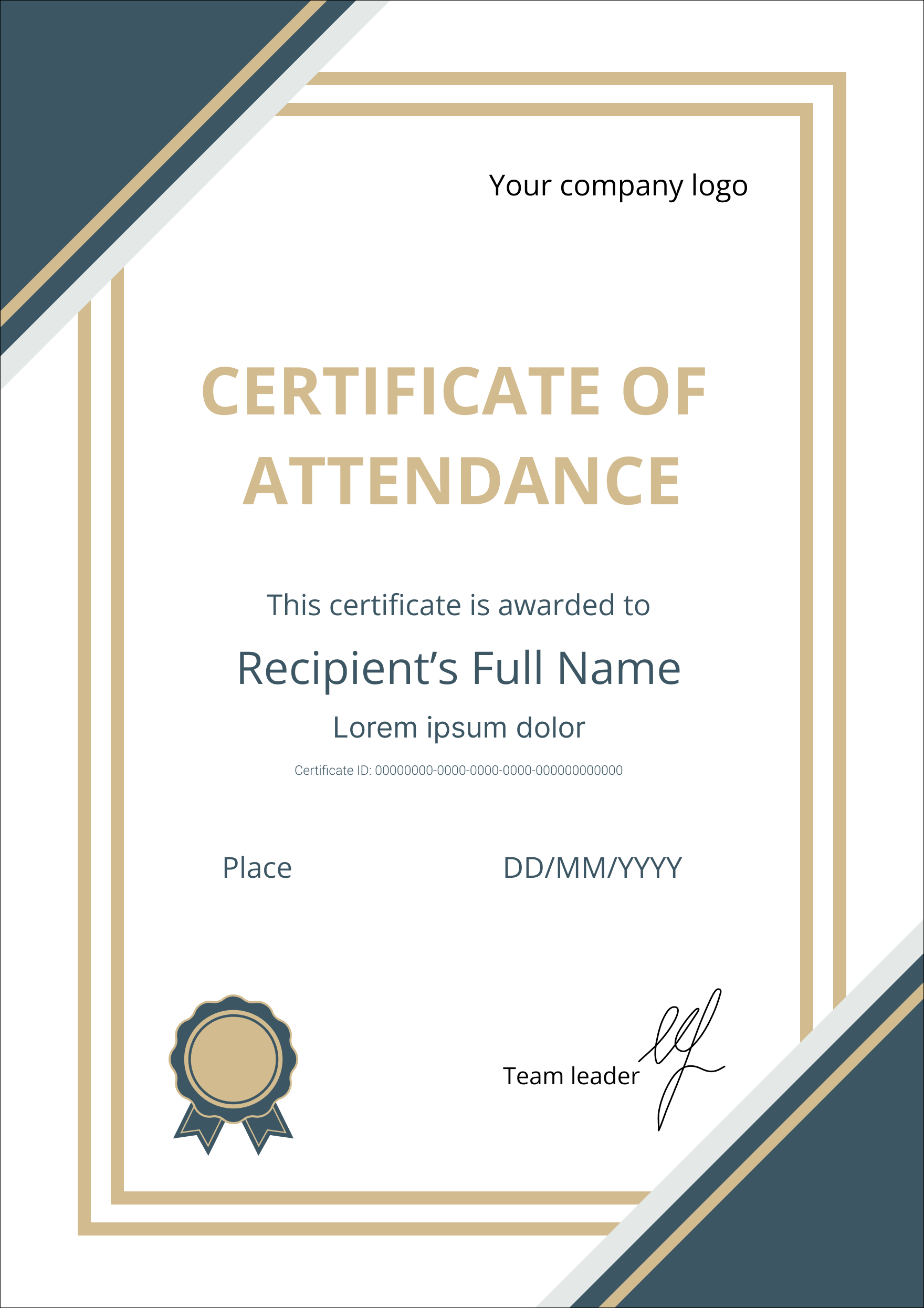 certificate of attendance template word