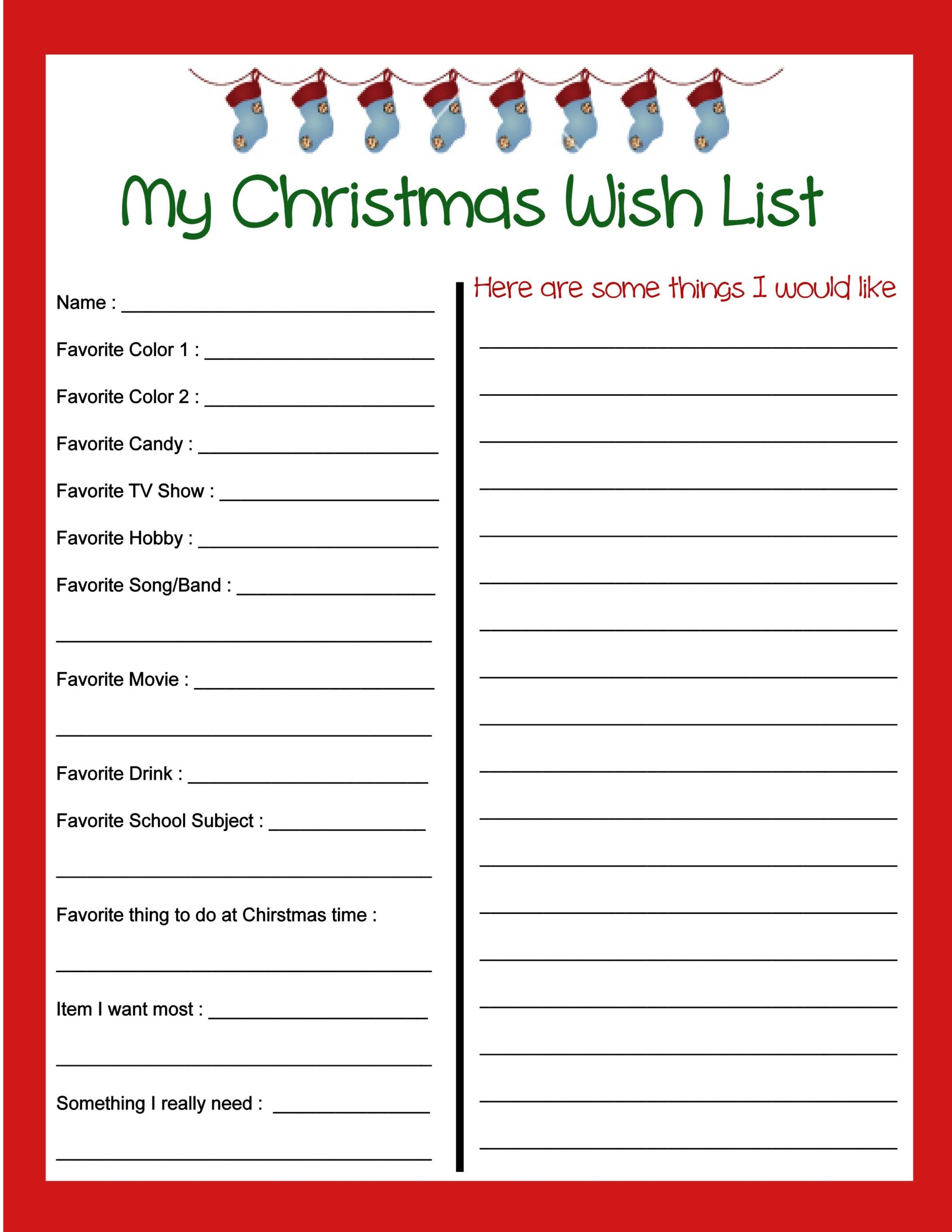 printable wish list for christmas