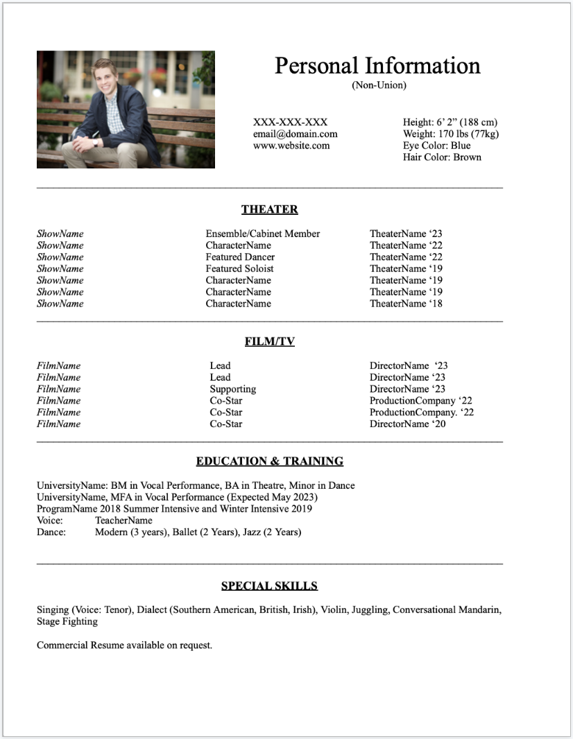 google docs acting resume template