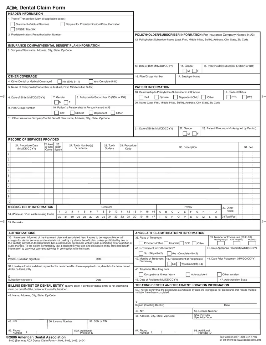 Ada Dental Claim Form Fill Out Printable PDF Forms
