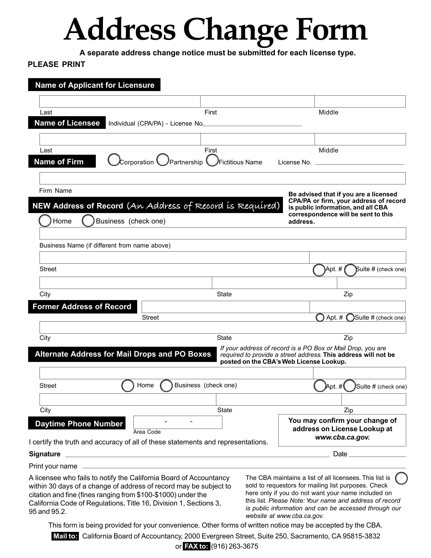 Address Change Form California Fill Out Printable PDF