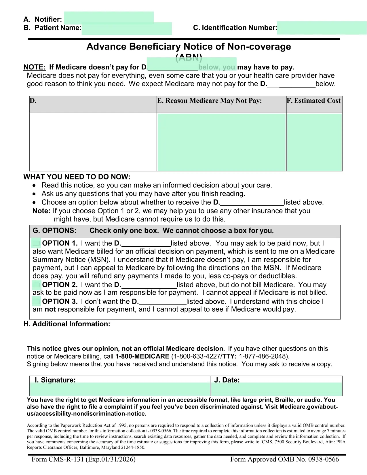 Advance Beneficiary Notice Of Non Coverage ABN 