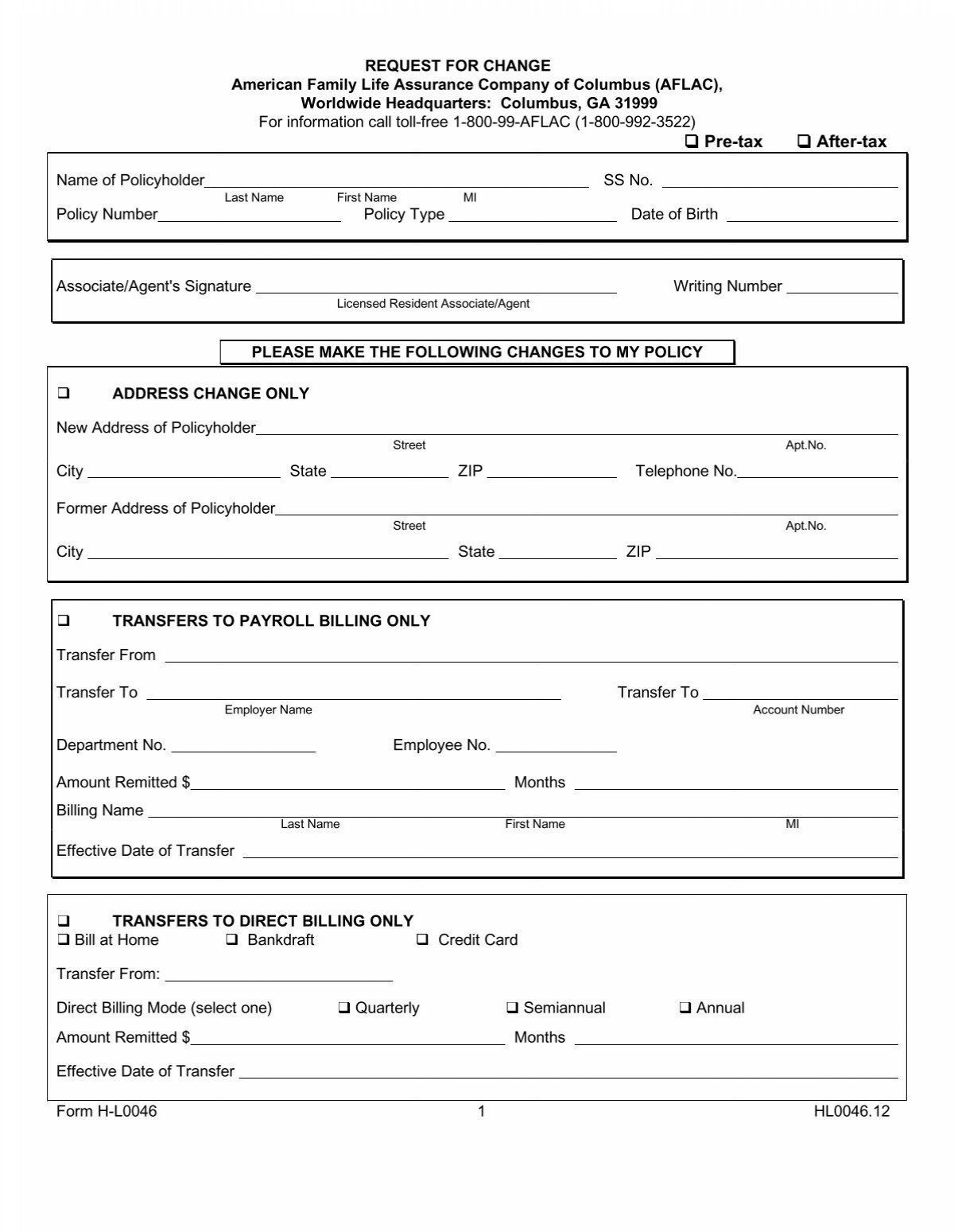 AFLAC Change Form