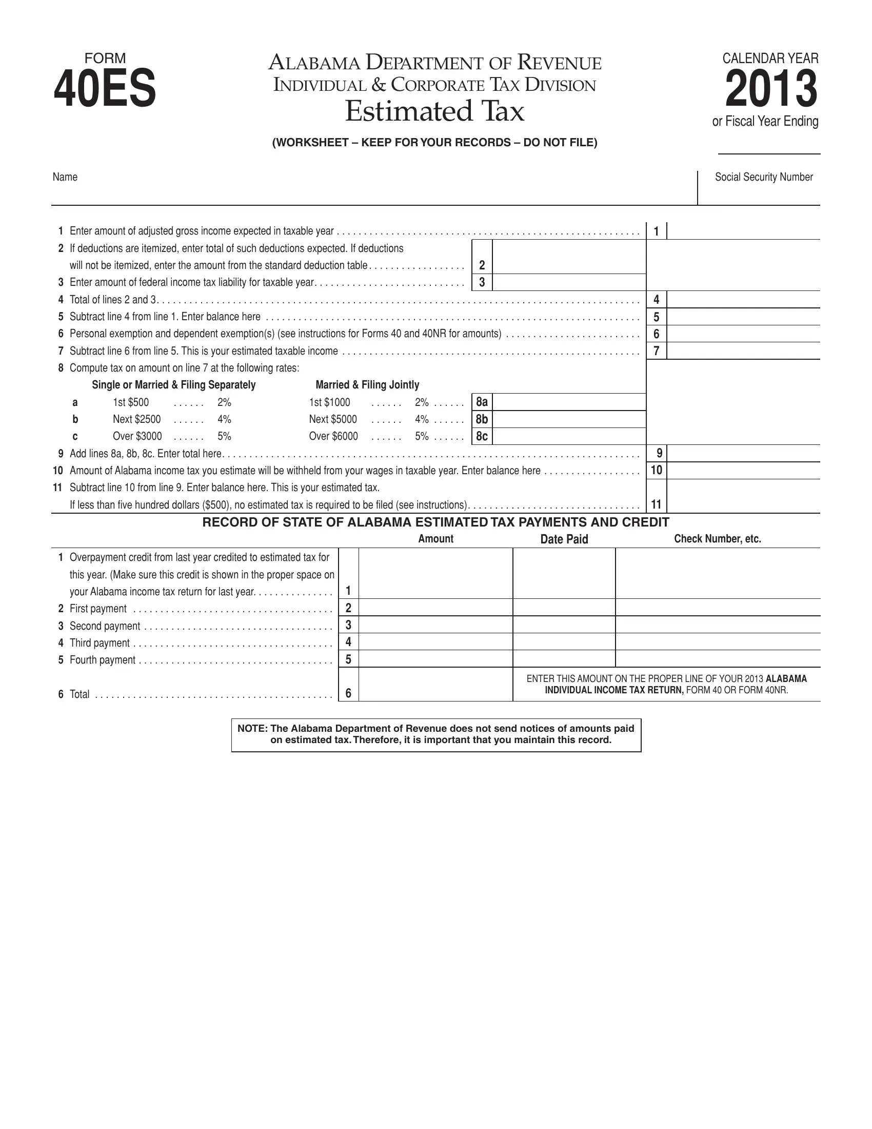 Alabama Form 40Es Fill Out Printable PDF Forms Online