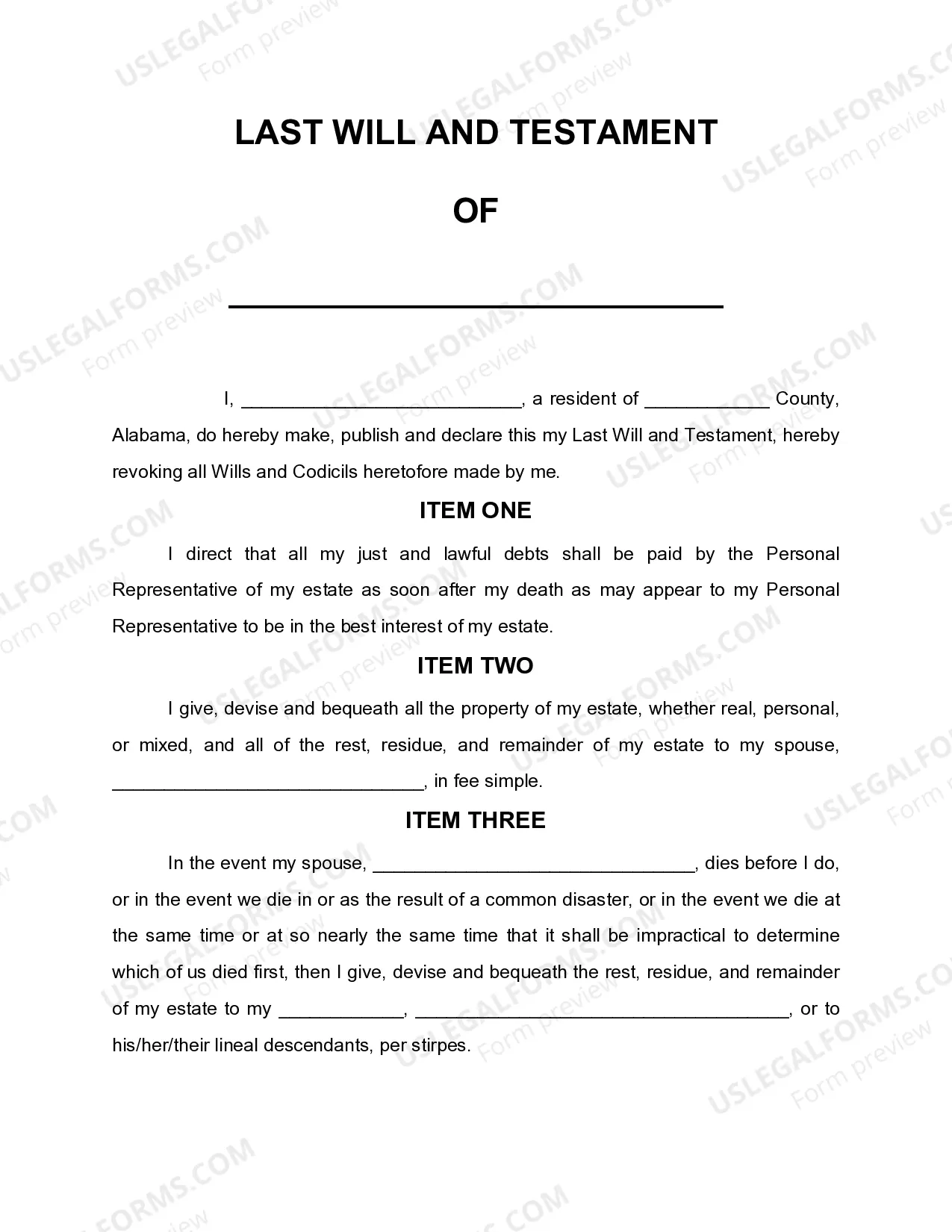 printable will forms free