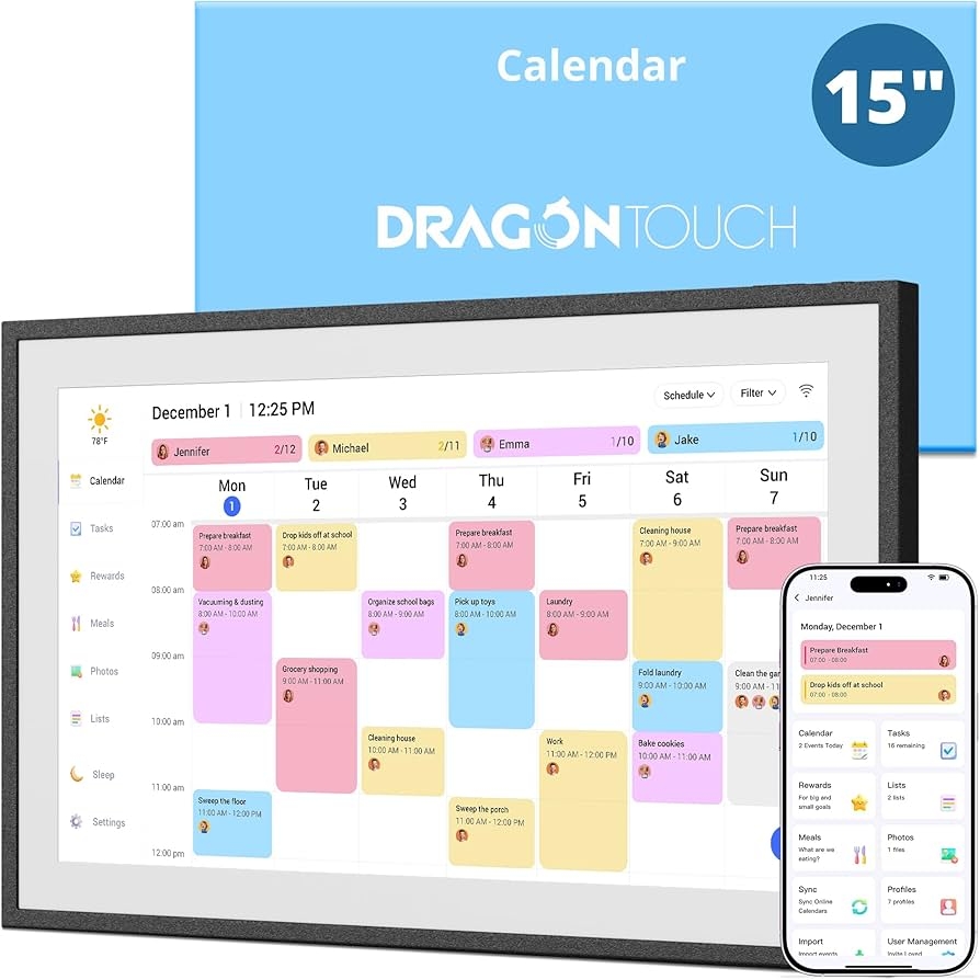 Amazon Dragon Touch 15 6 Digital Calendar Chore Chart 1080P Full HD Interactive Touchscreen Smart Family Planner Hearth Display Digital Calendar Wall Desk Mountable For Seamless Scheduling Black Office Products