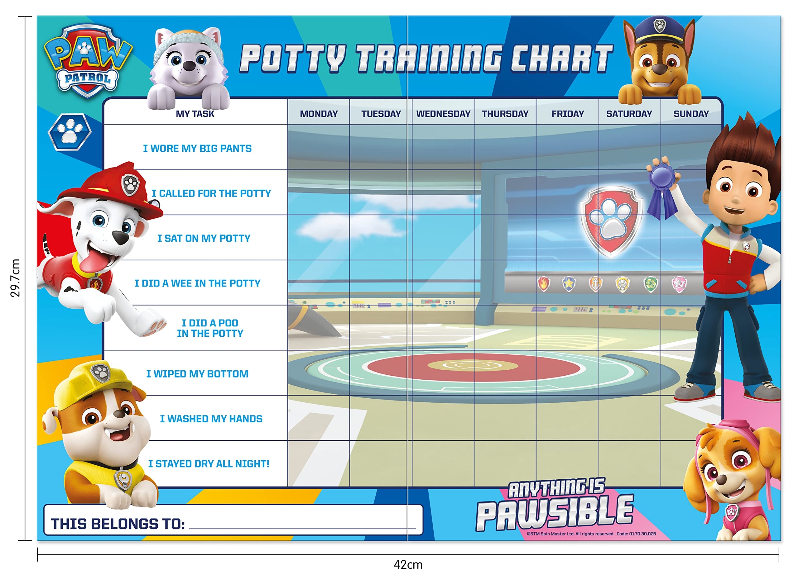 Amazon Paper Projects 01 70 30 025 Paw Patrol Potty And Toilet Training Reward Chart And Stickers For Ages 3 29 7cm X 42cm Office Products