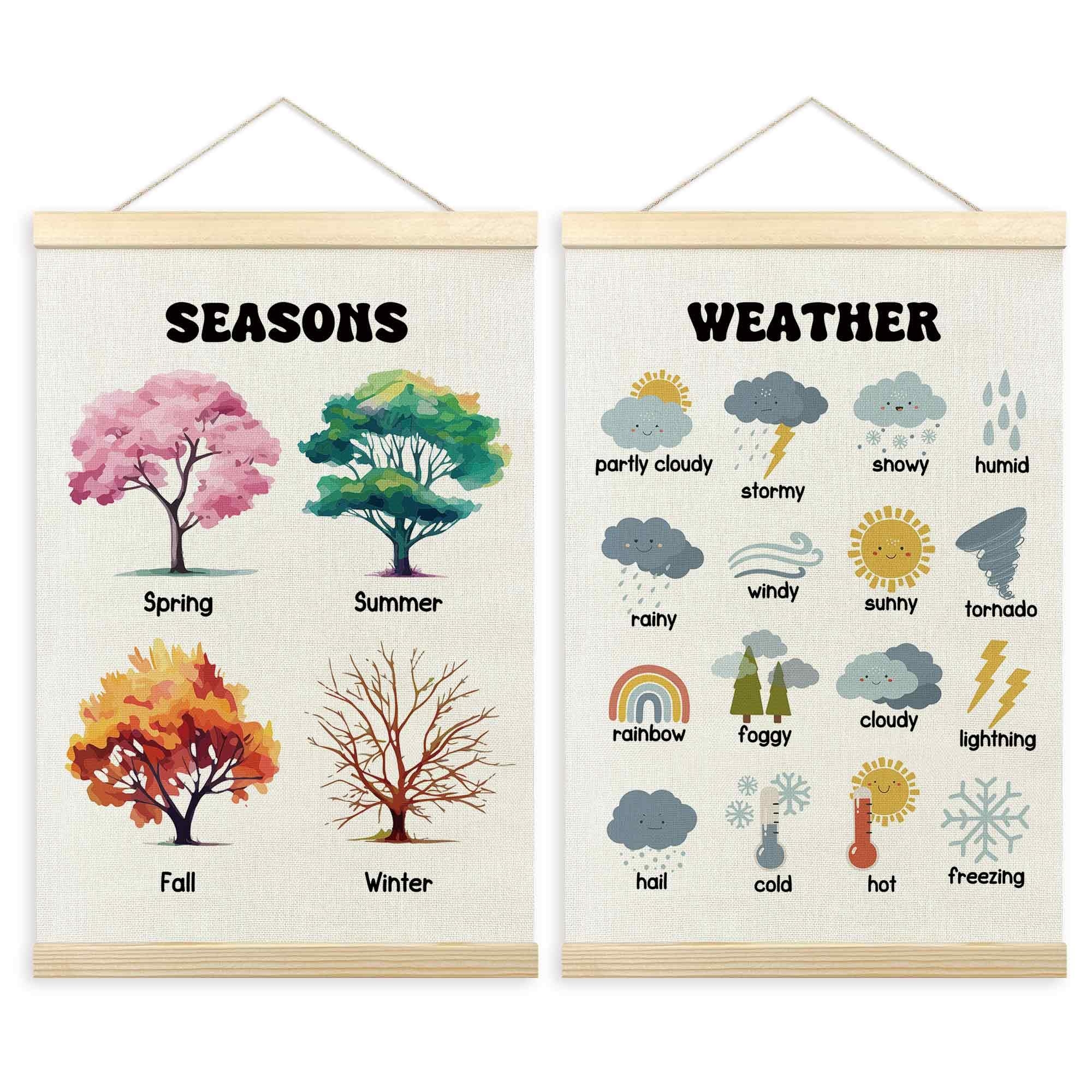 Amazon TLESKE 4 Seasons Weather Chart Poster Hanger Frame For Toddler Kid Classroom Set Of 2 Homeschool Hanging Wall Art Decor For Nursery Playroom Preschool Prek Learning Educational Poster 16x24 Posters 