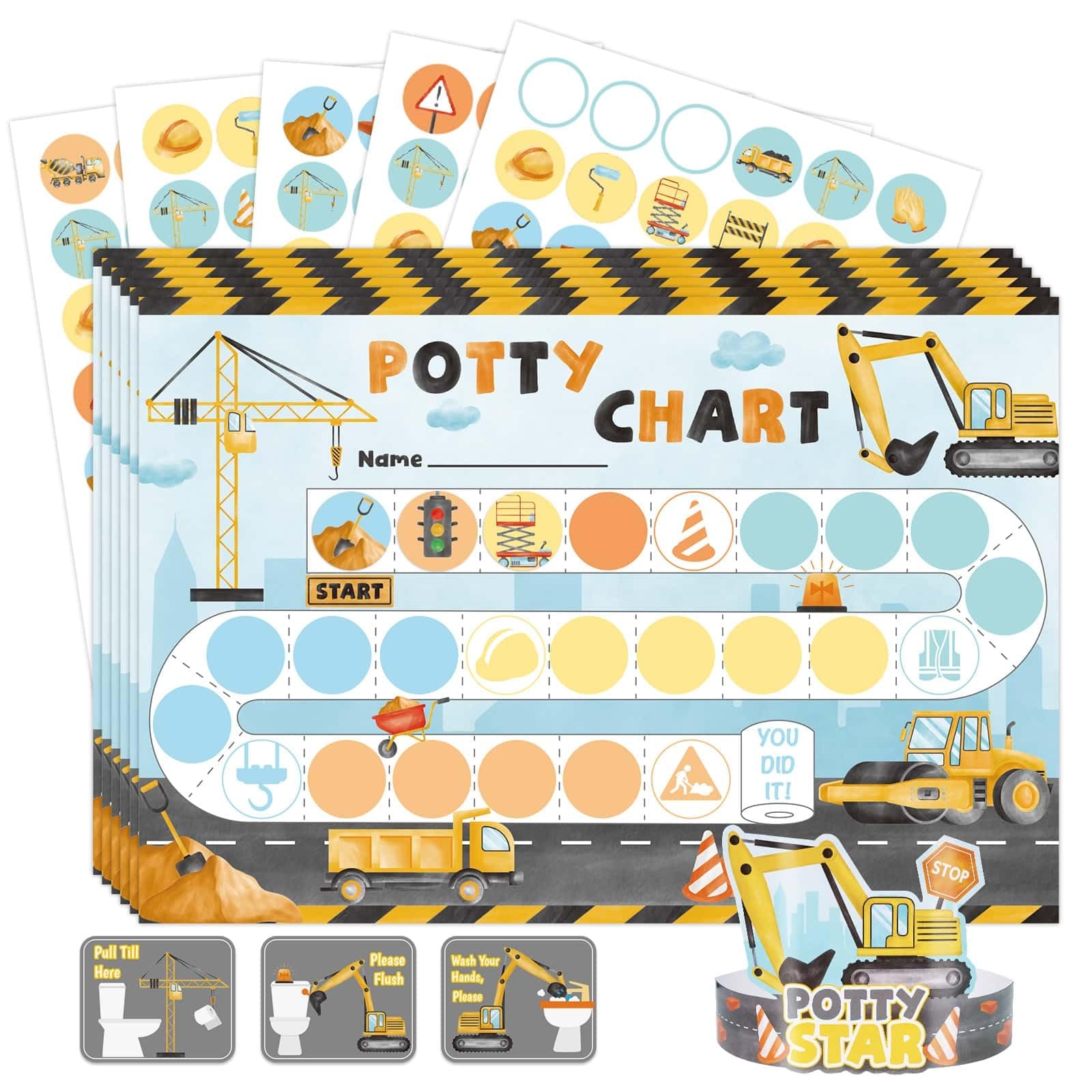Amazon WERNNSAI Potty Training Chart Construction Toilet Training Reward Chart With 270 Potty Training Stickers Crown Sticker Chart For Girls Toddler Kids Potty Training For Ideal Gift Birthday Baby