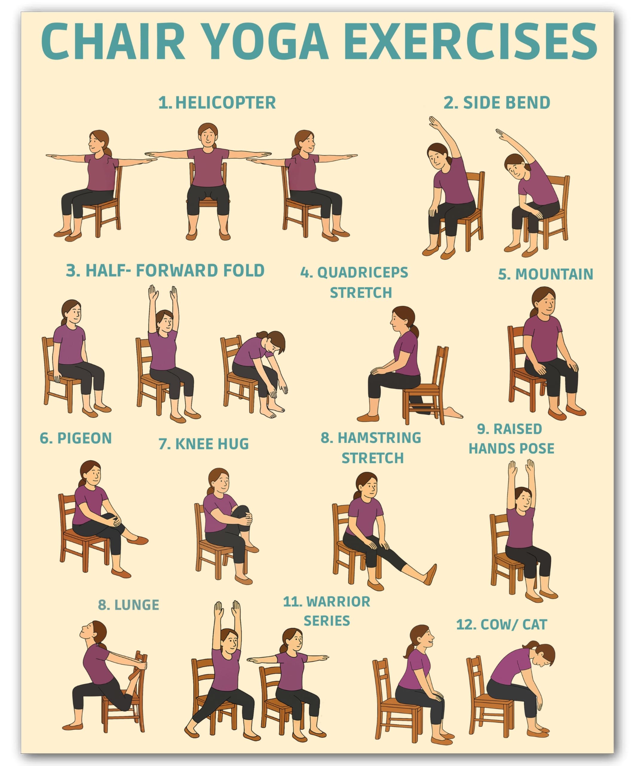 Amazon ZUKIY Chair Yoga Exercises Poster 8x10 Unframed Wellness Chart For Seniors Over 60 Gentle Yoga Guide With Seated Poses Senior Fitness Wall Art For Home Office Or Physical