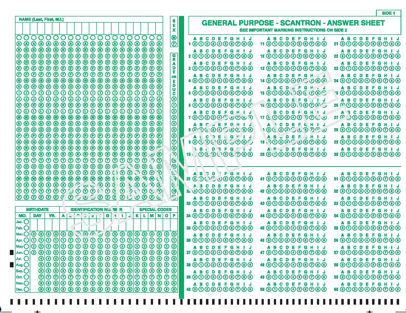 Answer Sheets For Grading