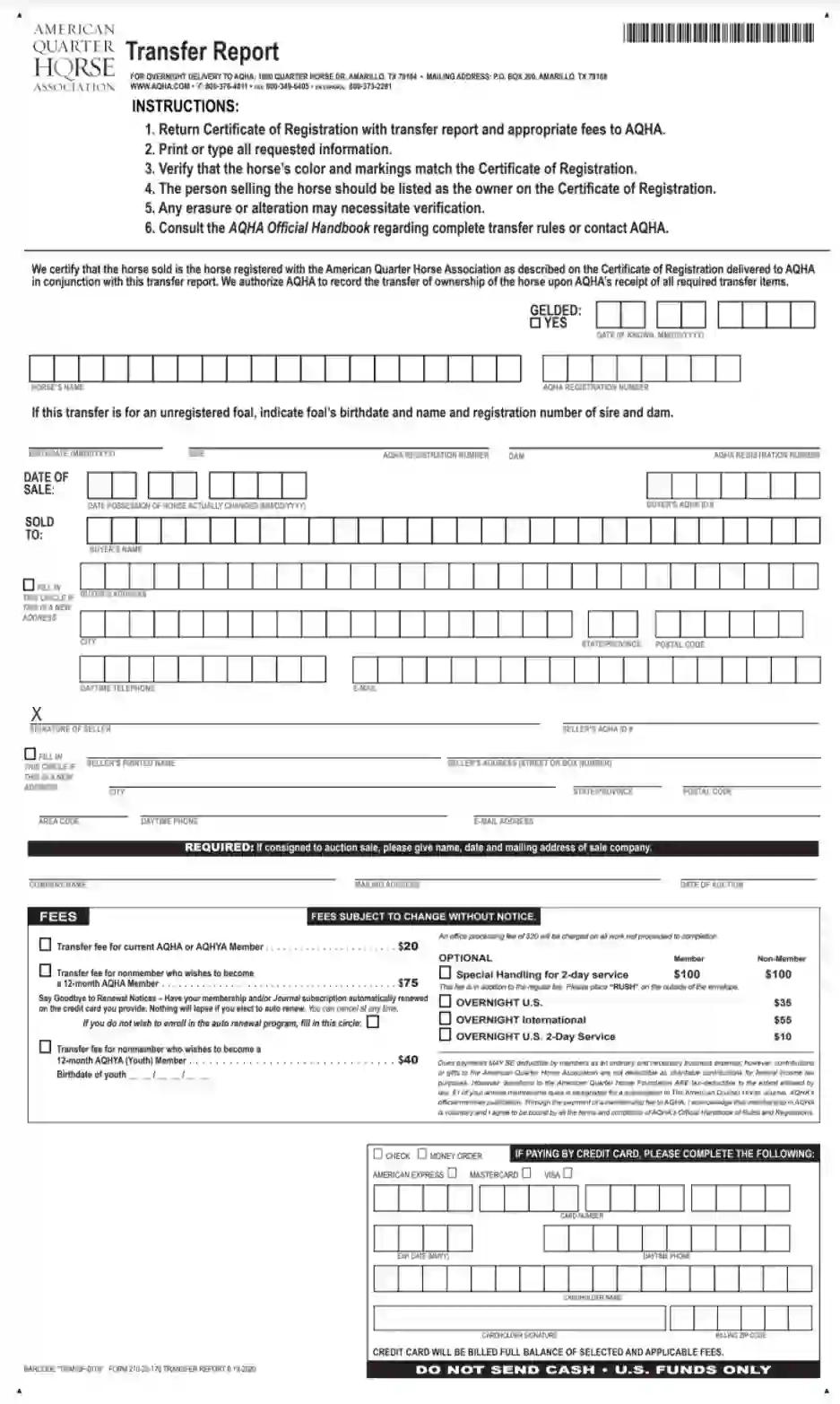 AQHA Transfer Form Fill Out Printable PDF Forms Online