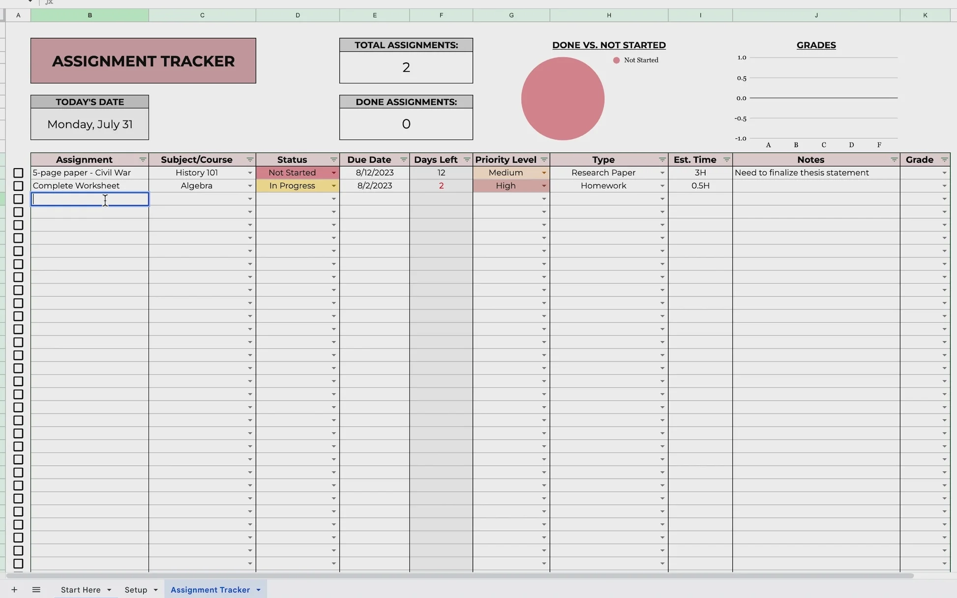 assignment tracker google sheets