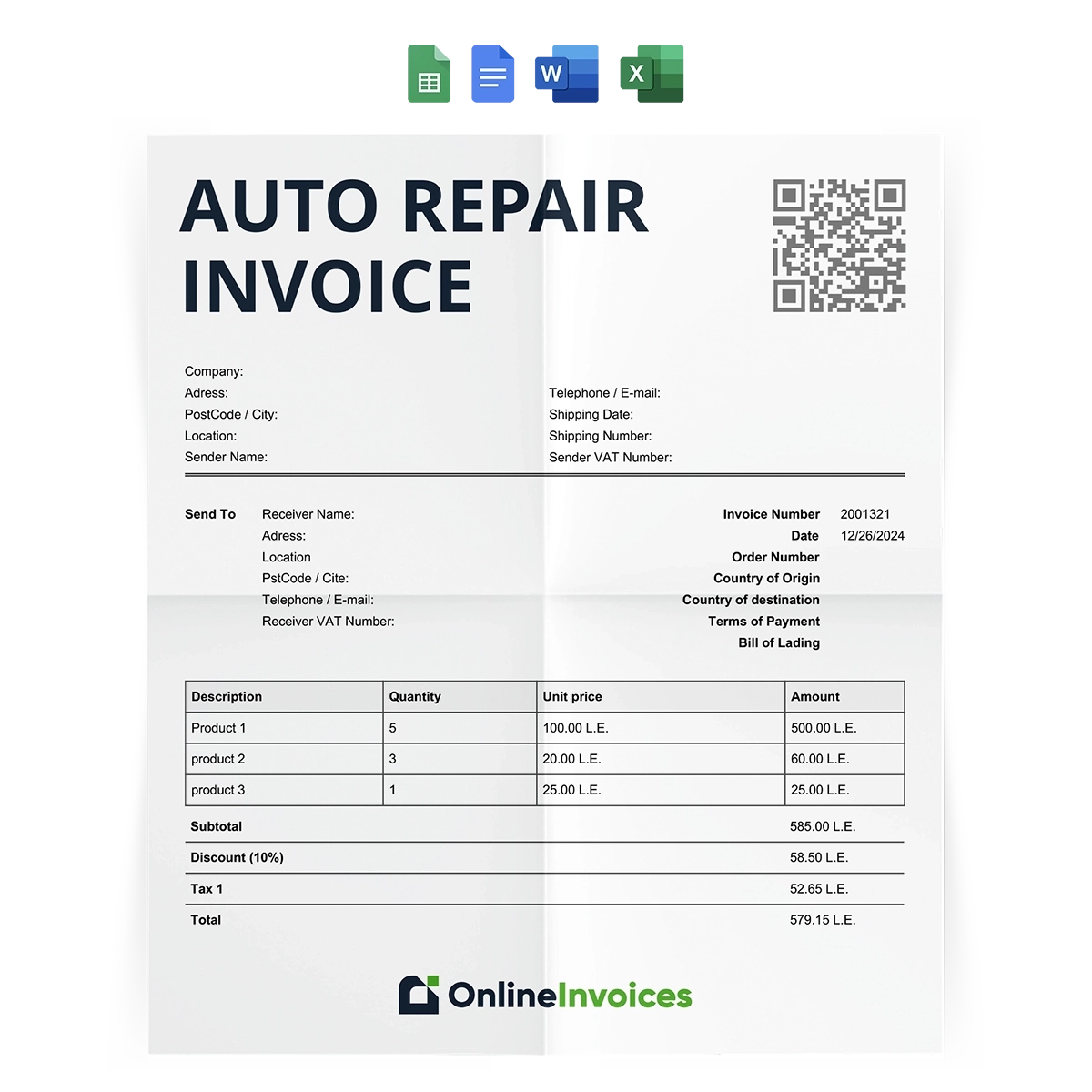 automotive repair invoice template free