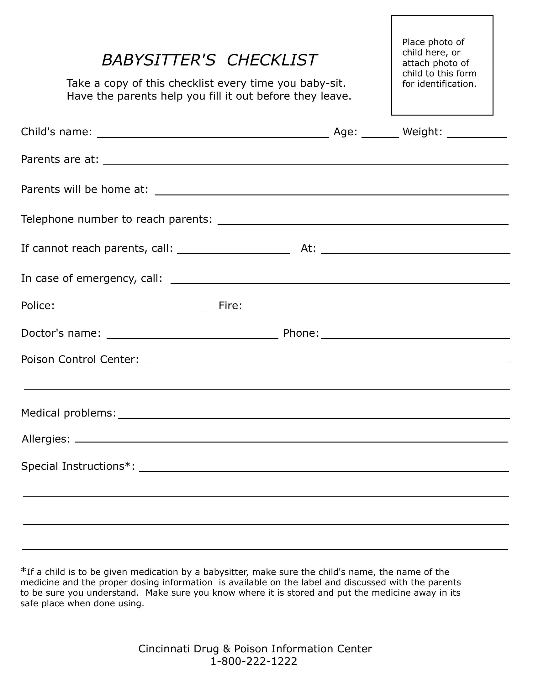 Babysitter Checklist Form Fill Out Printable PDF Forms