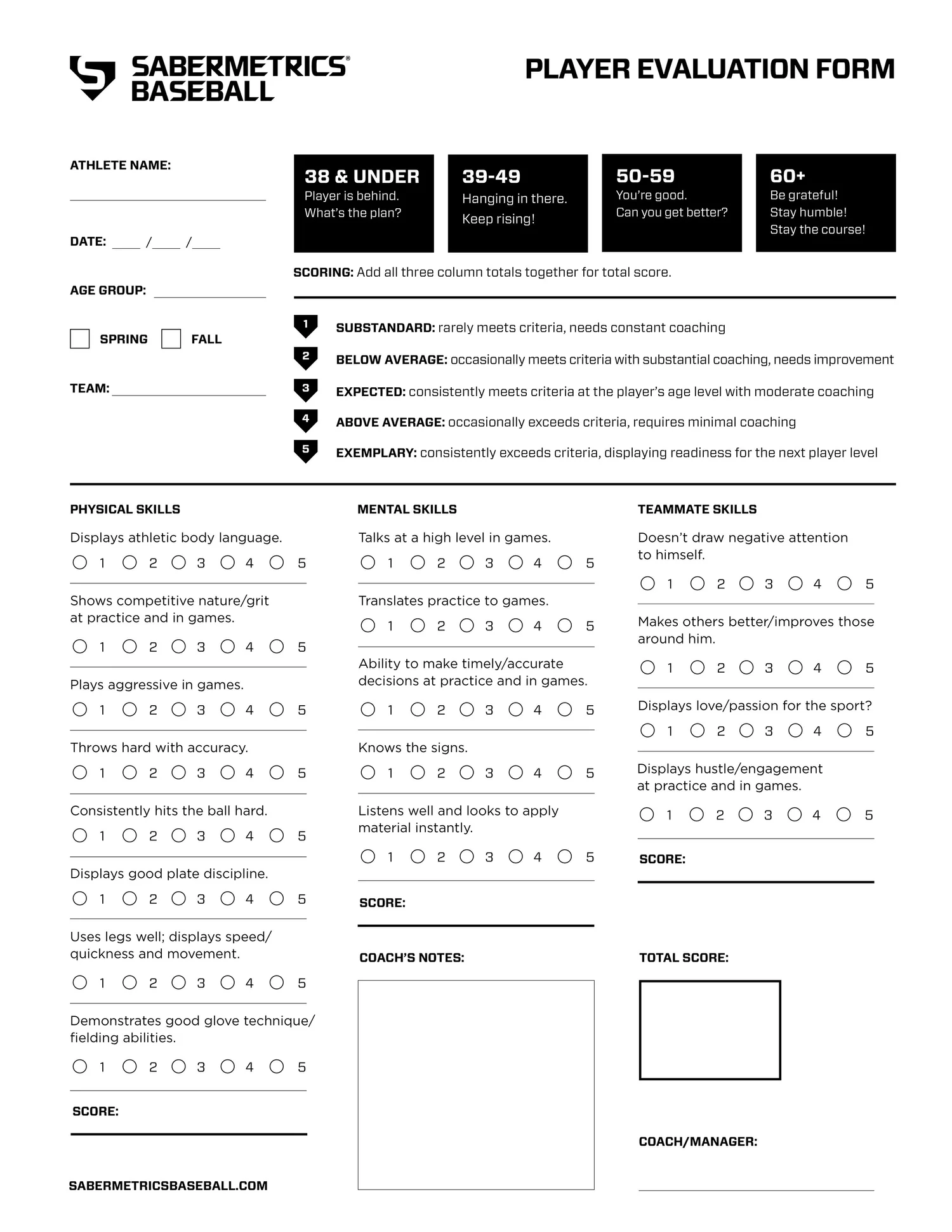 free printable baseball tryout evaluation form