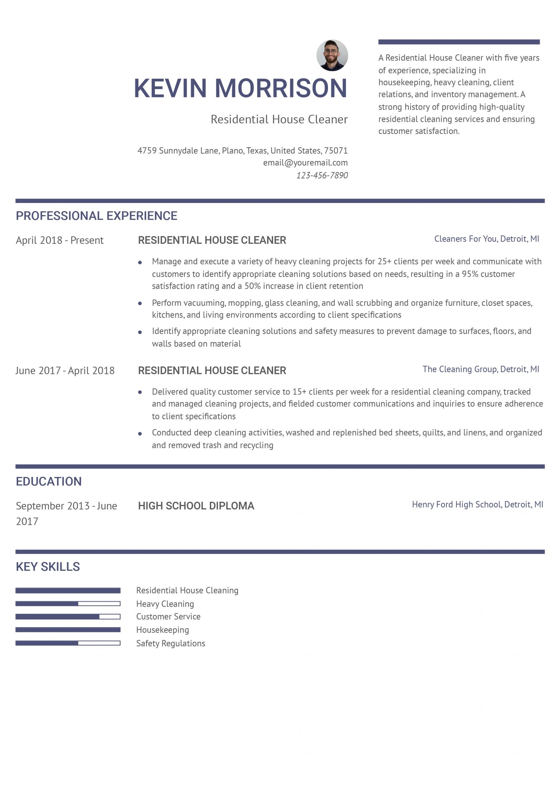 Best Residential House Cleaner Resume Examples And Templates For 2026 ResumeBuilder
