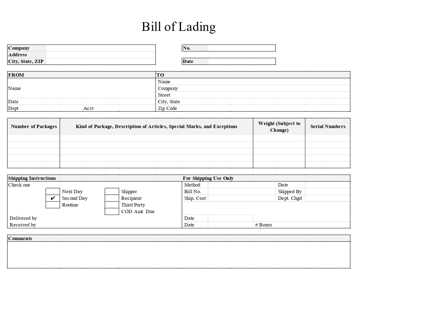 printable bill of lading form