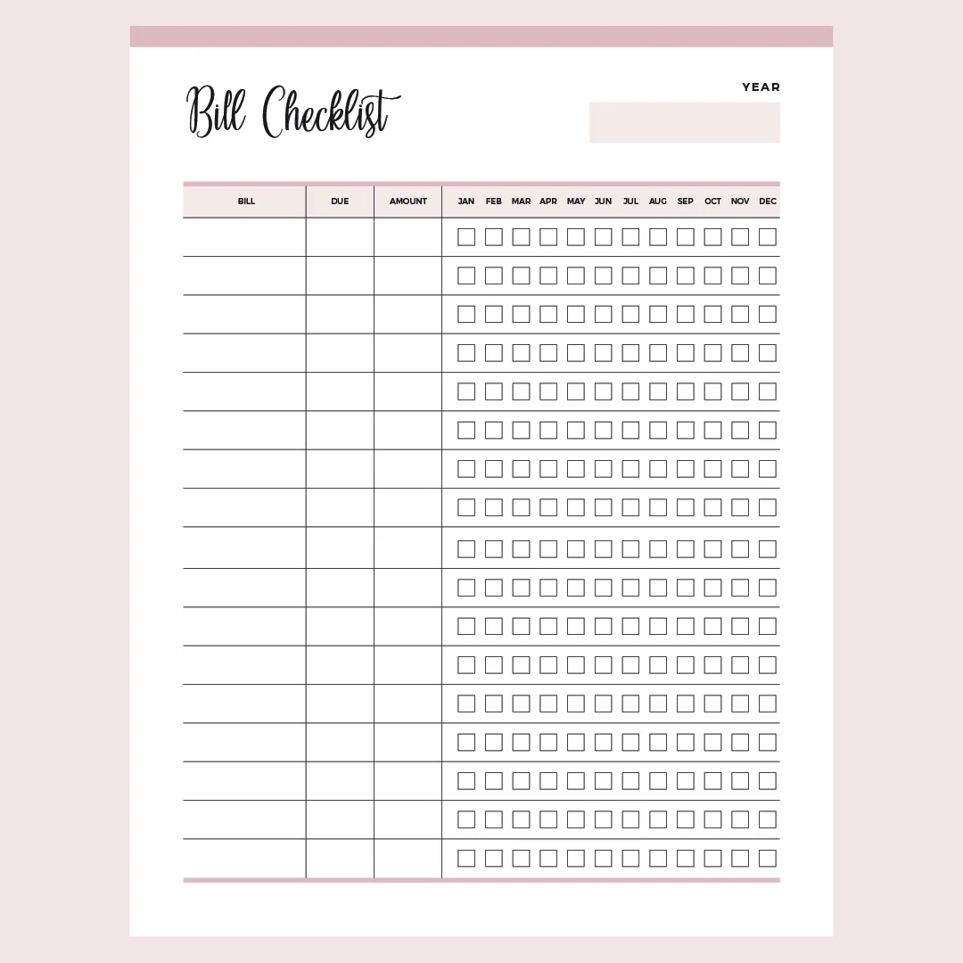 free printable bill tracker