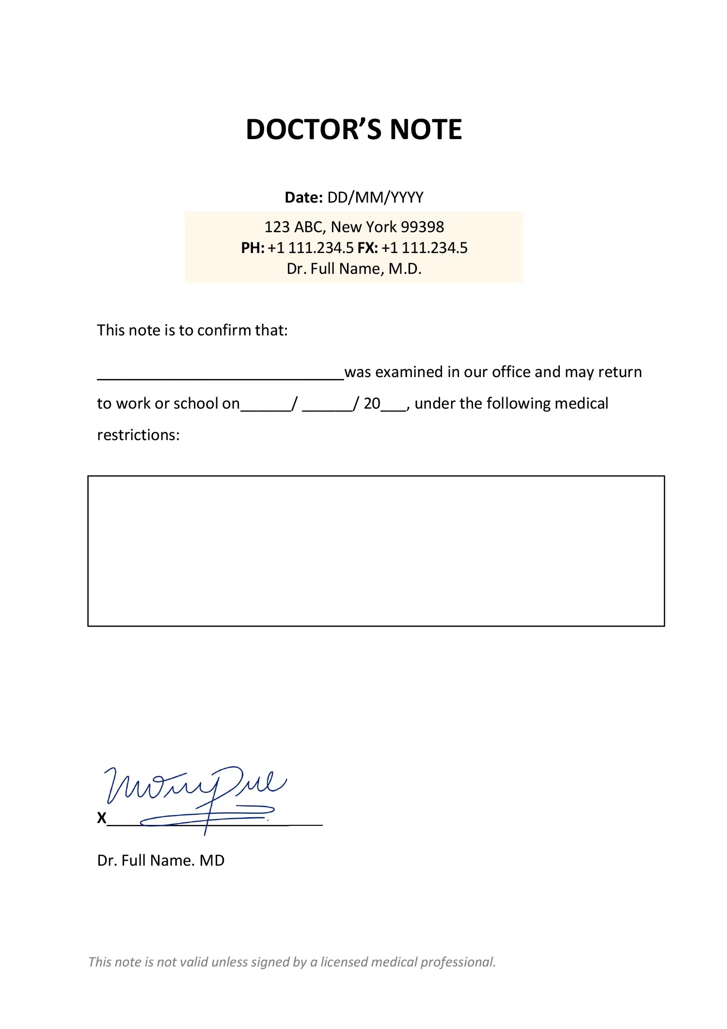 Blank Doctor s Note Template Word Google Docs PDF 