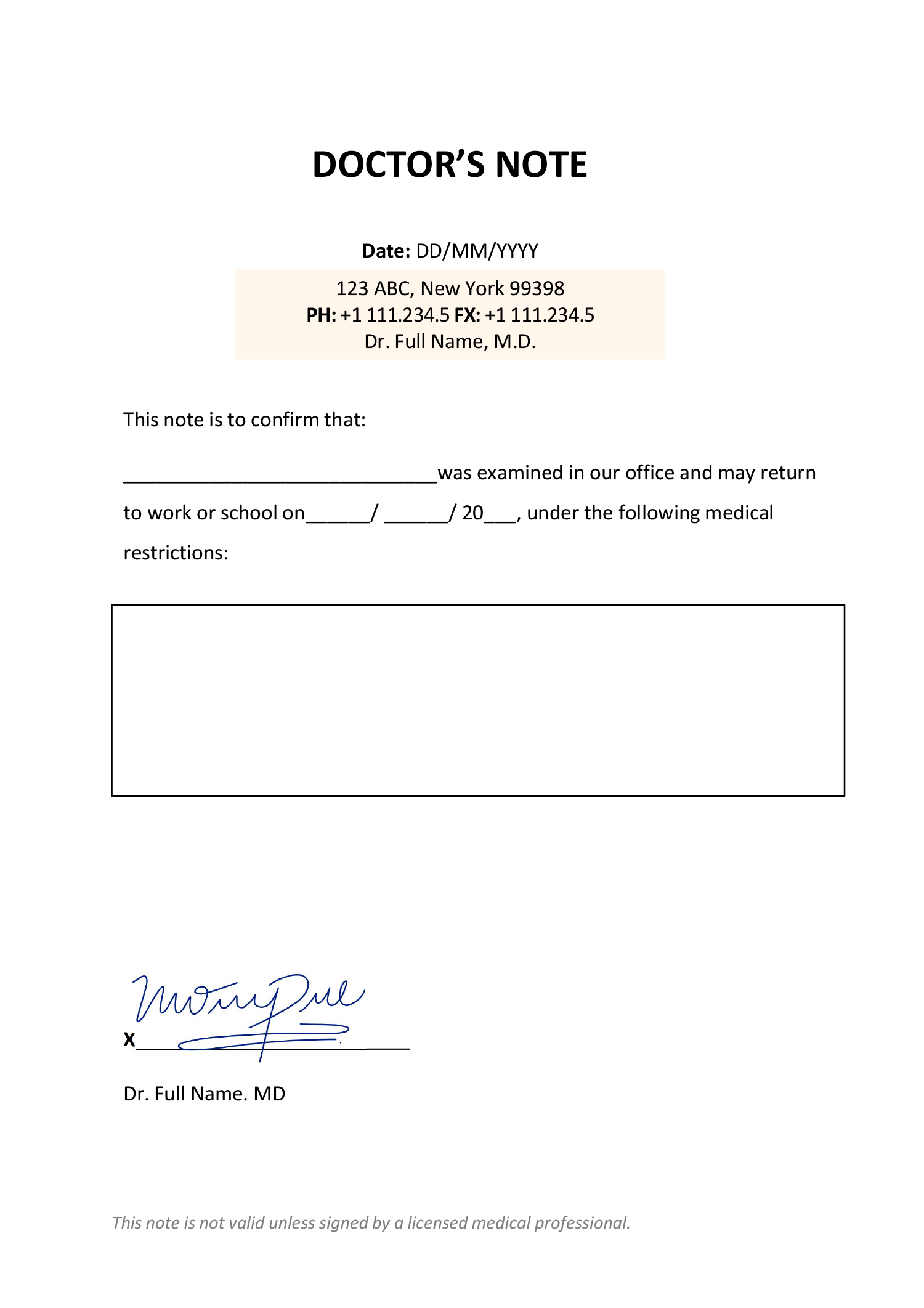 Blank Doctor s Note Template Word Google Docs PDF 