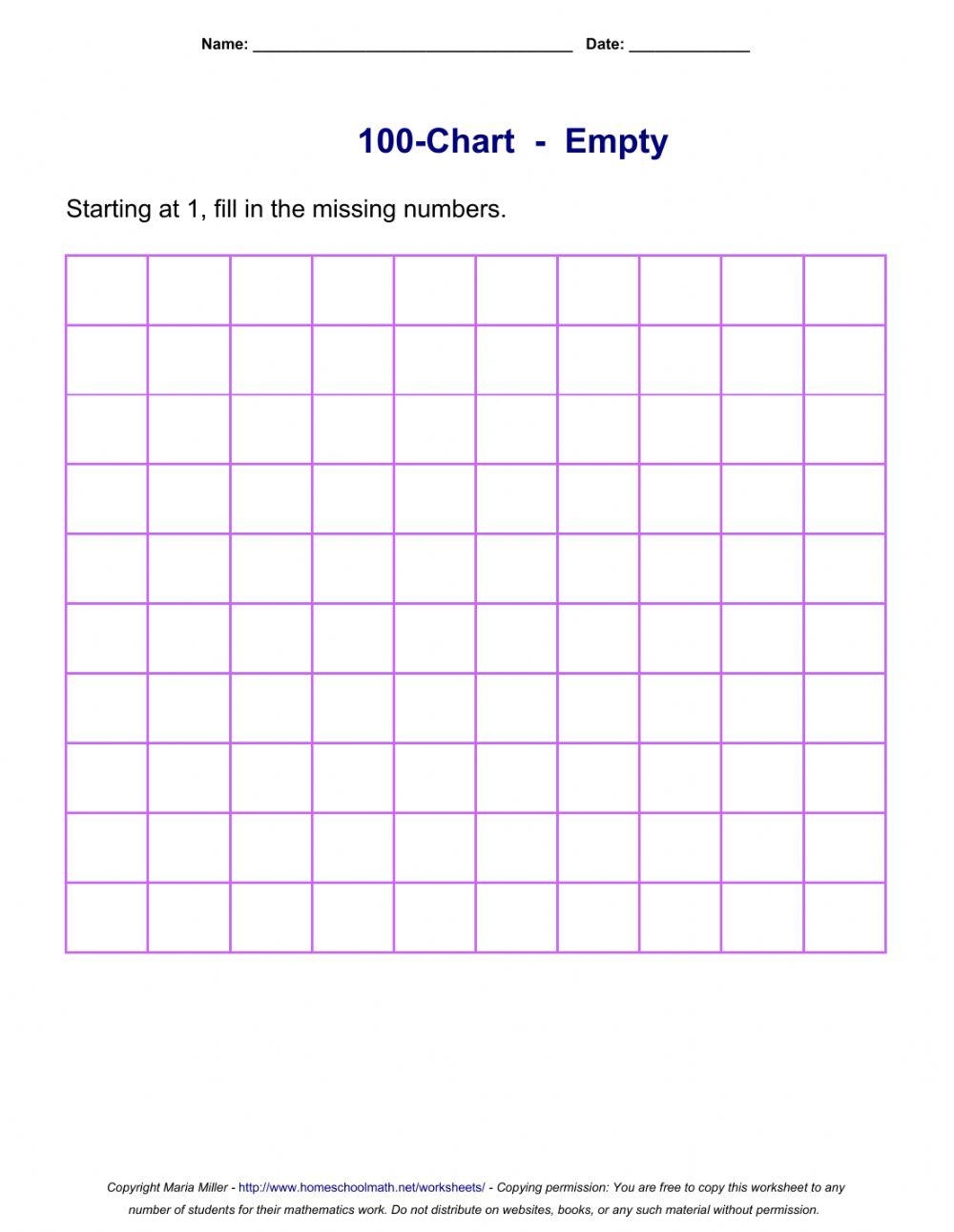 number chart 1 100 blank