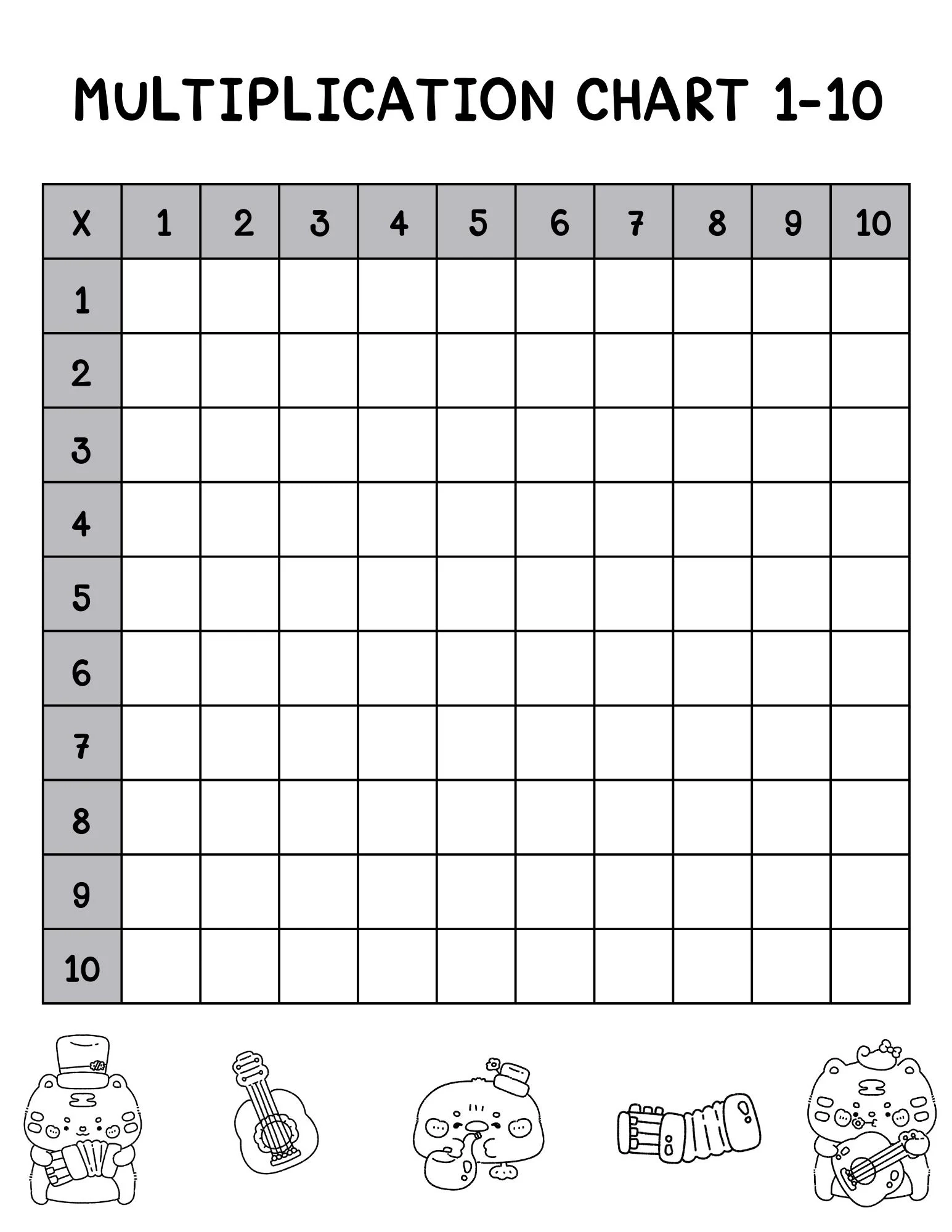 Blank Multiplication Chart Printable 1 12 And 1 10 Etsy